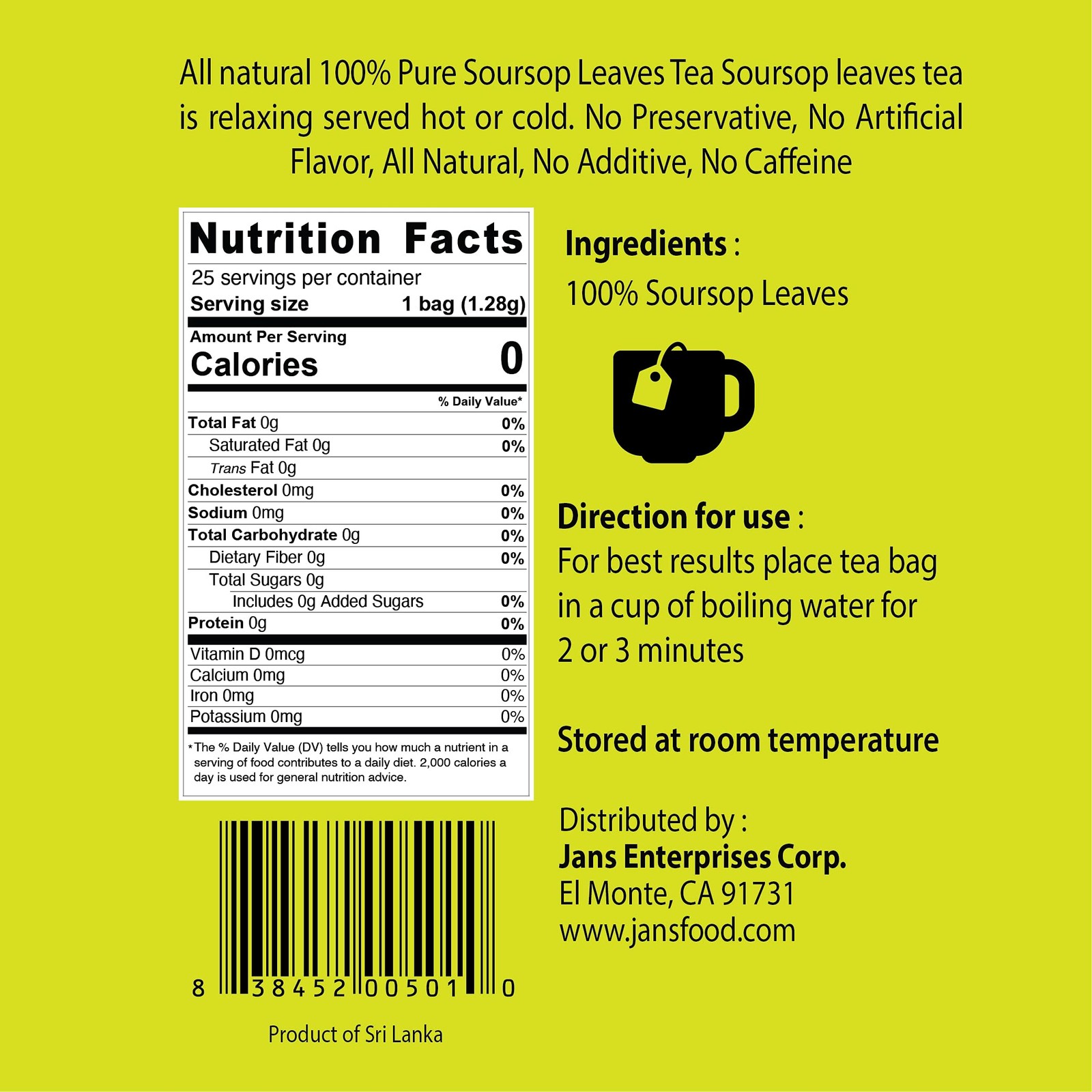 Jans Soursop Tea Bags (25 Count) – Full Strength Herbal Tea from 100% Natural…
