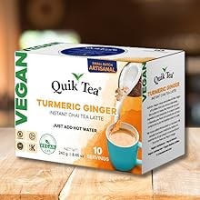 QuikTea Instant Vegan Turmeric Ginger Chai Tea Latte – 10 Count, earthy