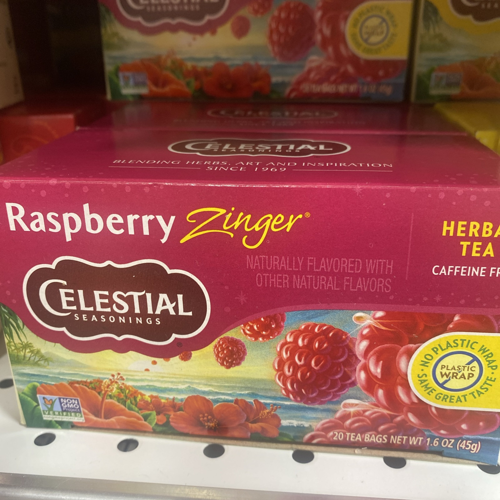 Celestial Seasonings Raspberry Zinger Herbal Tea, Caffeine Free, 20 Tea Bags Box