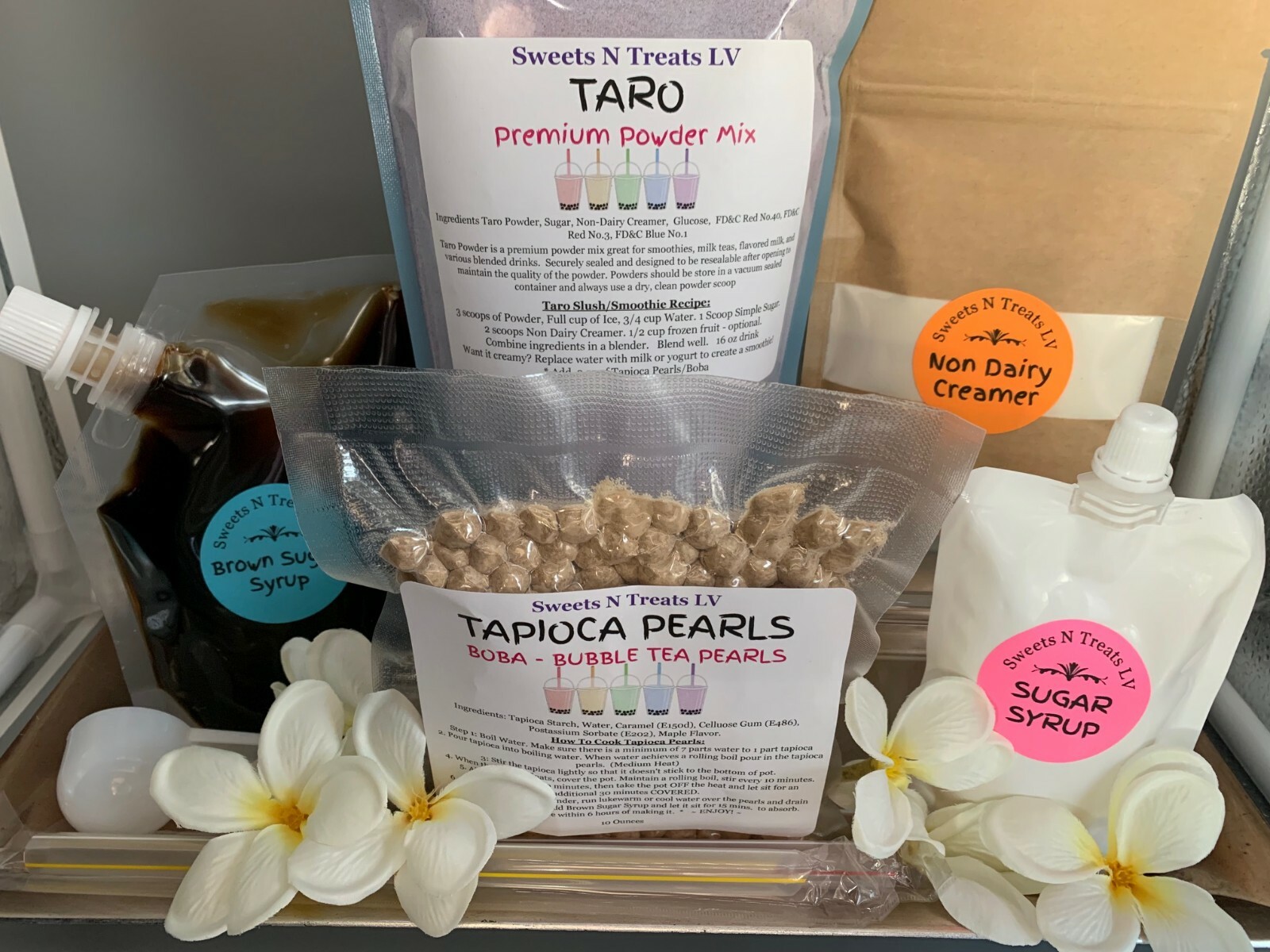 Deluxe TARO Powder Boba Bubble Tea Tapioca Pearls Brown Sugar Syrup DIY KIT