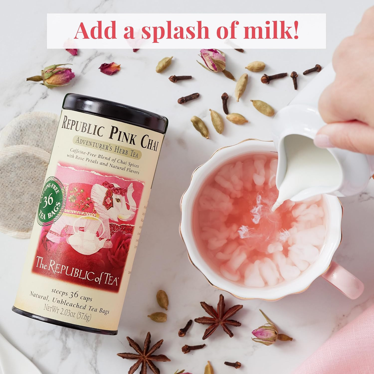 The Republic of Tea — Republic Pink Chai Herbal Tea Tin, 36 Tea Bags, Naturally