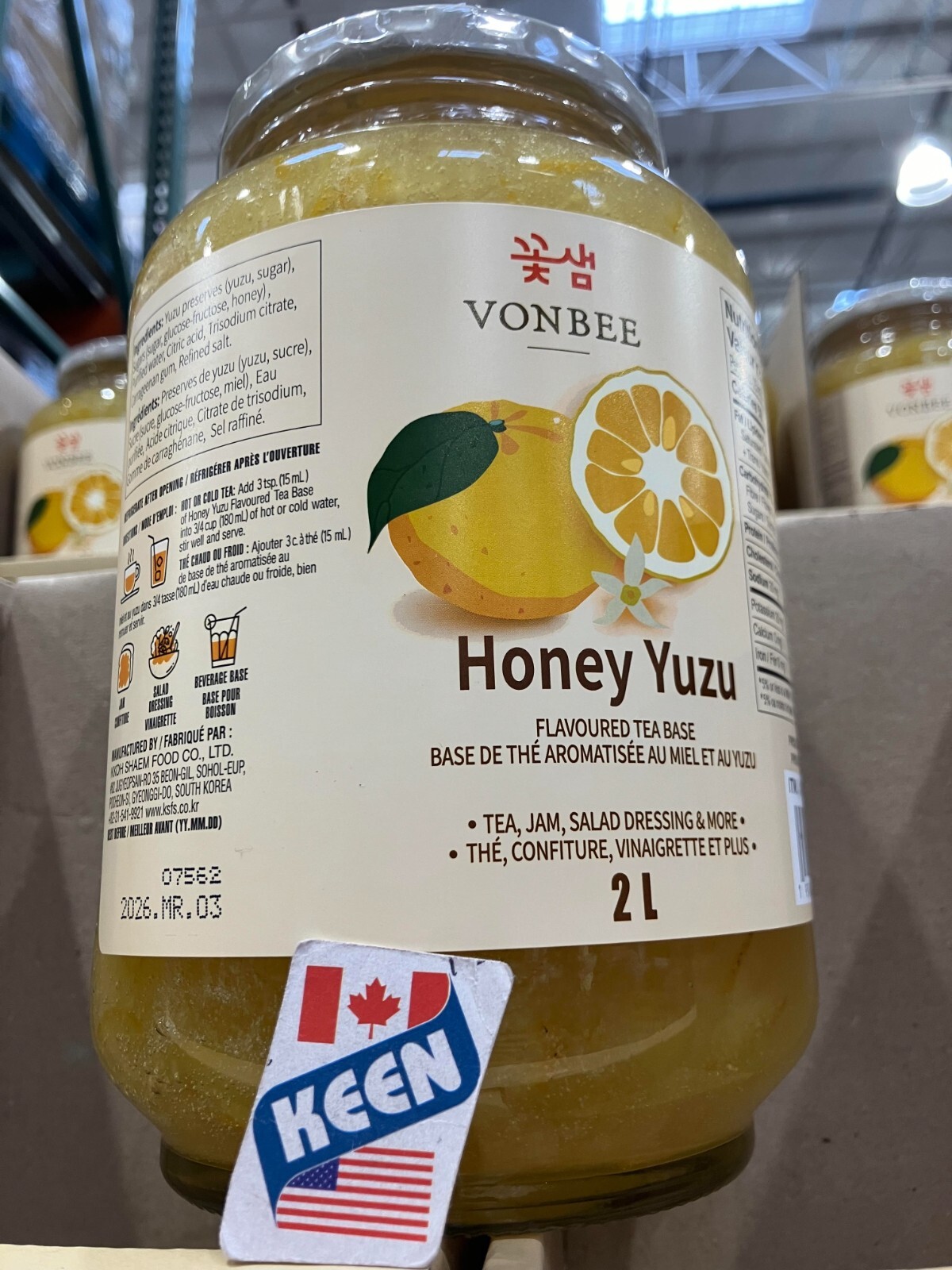 VONBEE Honey YUZU TEA 2 Kg/ 4.4 Lb, Exp:2026MR.03