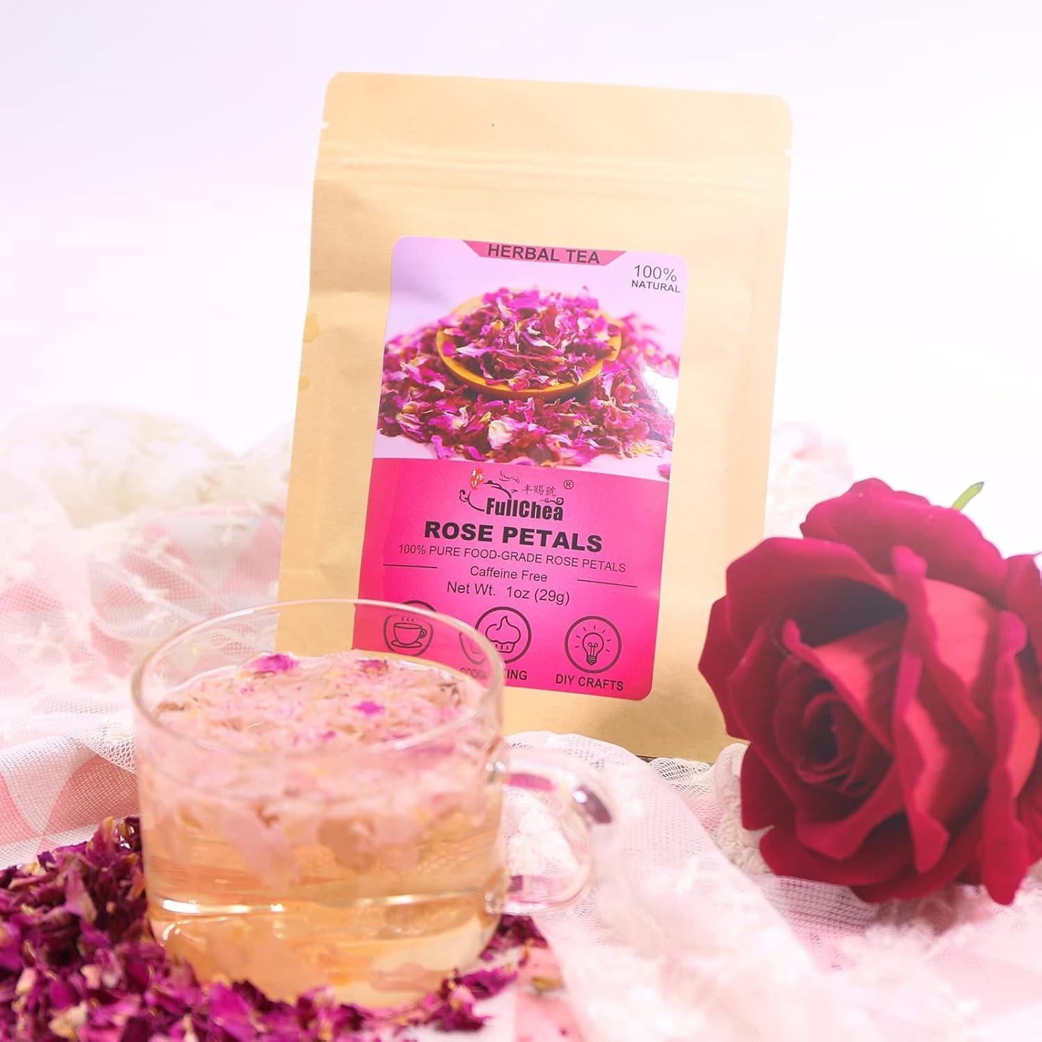 Dried Rose Petals – 1oz/29g – Edible Flowers Real Rose Petals – Non-GMO – Caf…