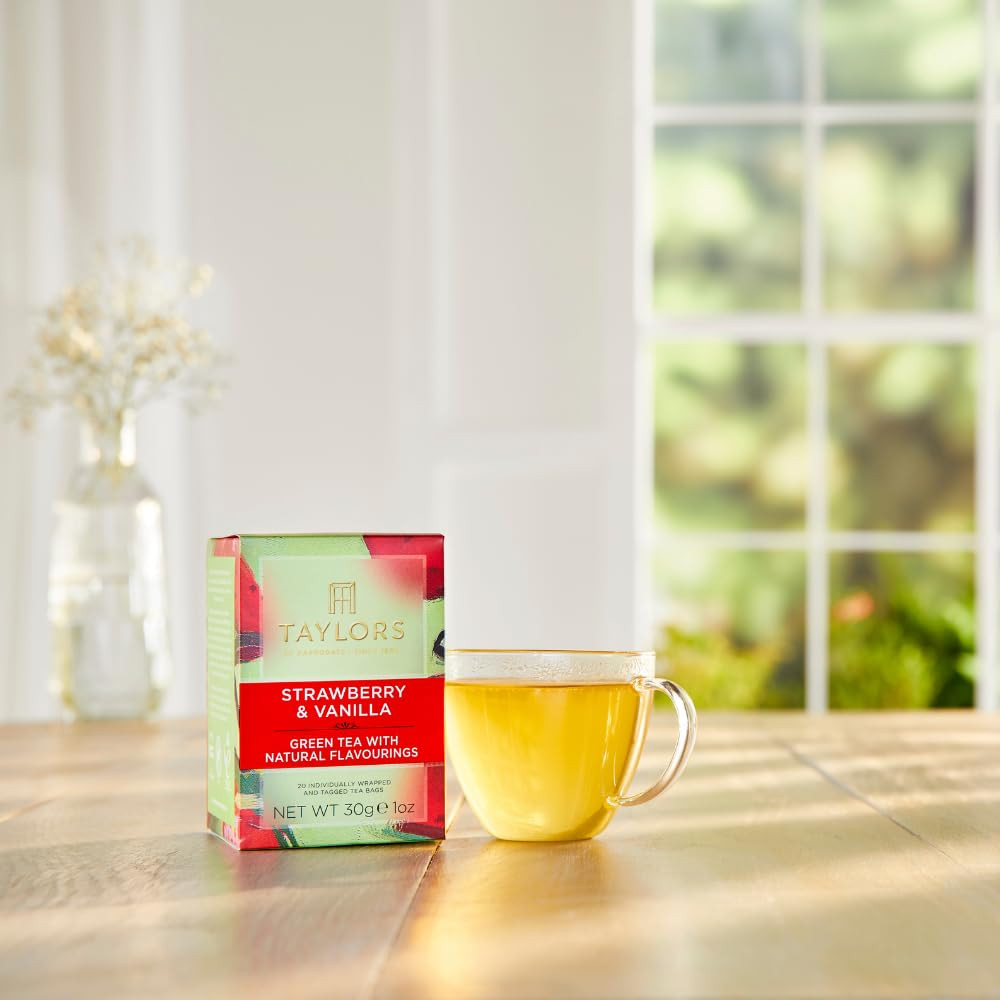 Strawberry & Vanilla, Green Tea, Individually Wrapped Bags, 20 Count (Pack of 6)