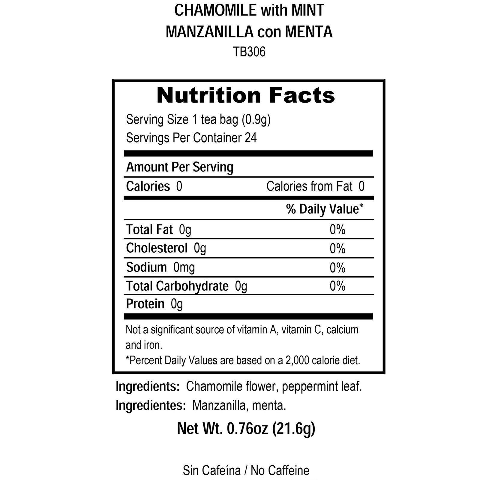 Chamomile Mint Herbal Tea 24 Bags USA Made Revitalizing Flavor and Wellness