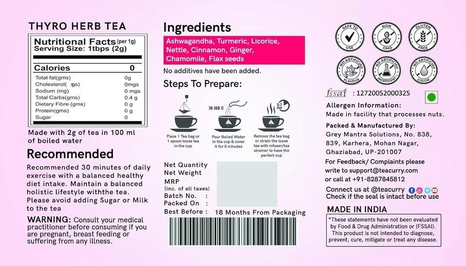 TEACURRY Thyro Herb Tea (30 Tea Bags) Helps With Thyroid Support