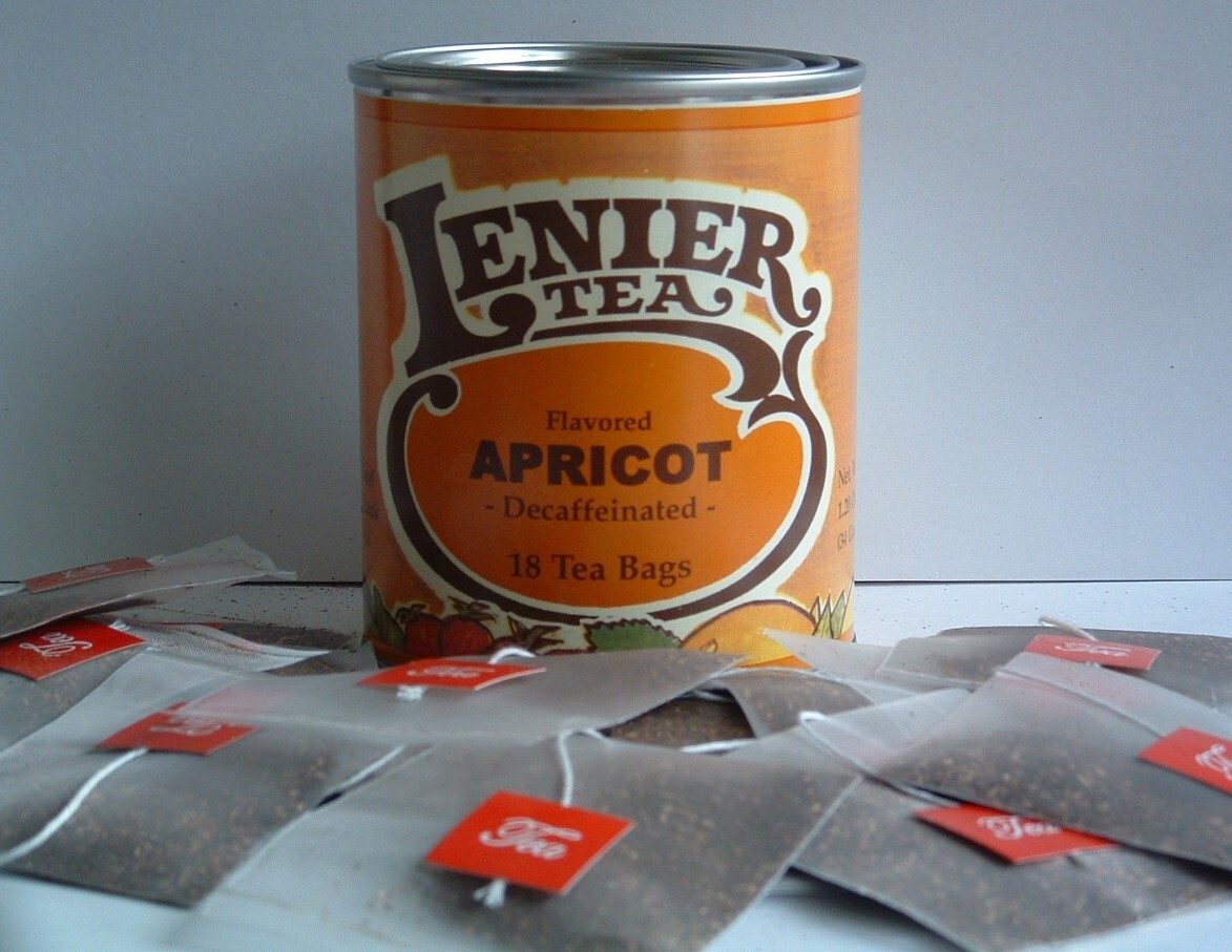 Lenier’s Decaf. Apricot Biodegradable Nylon Tea Bags 18 Count Reusable Tins