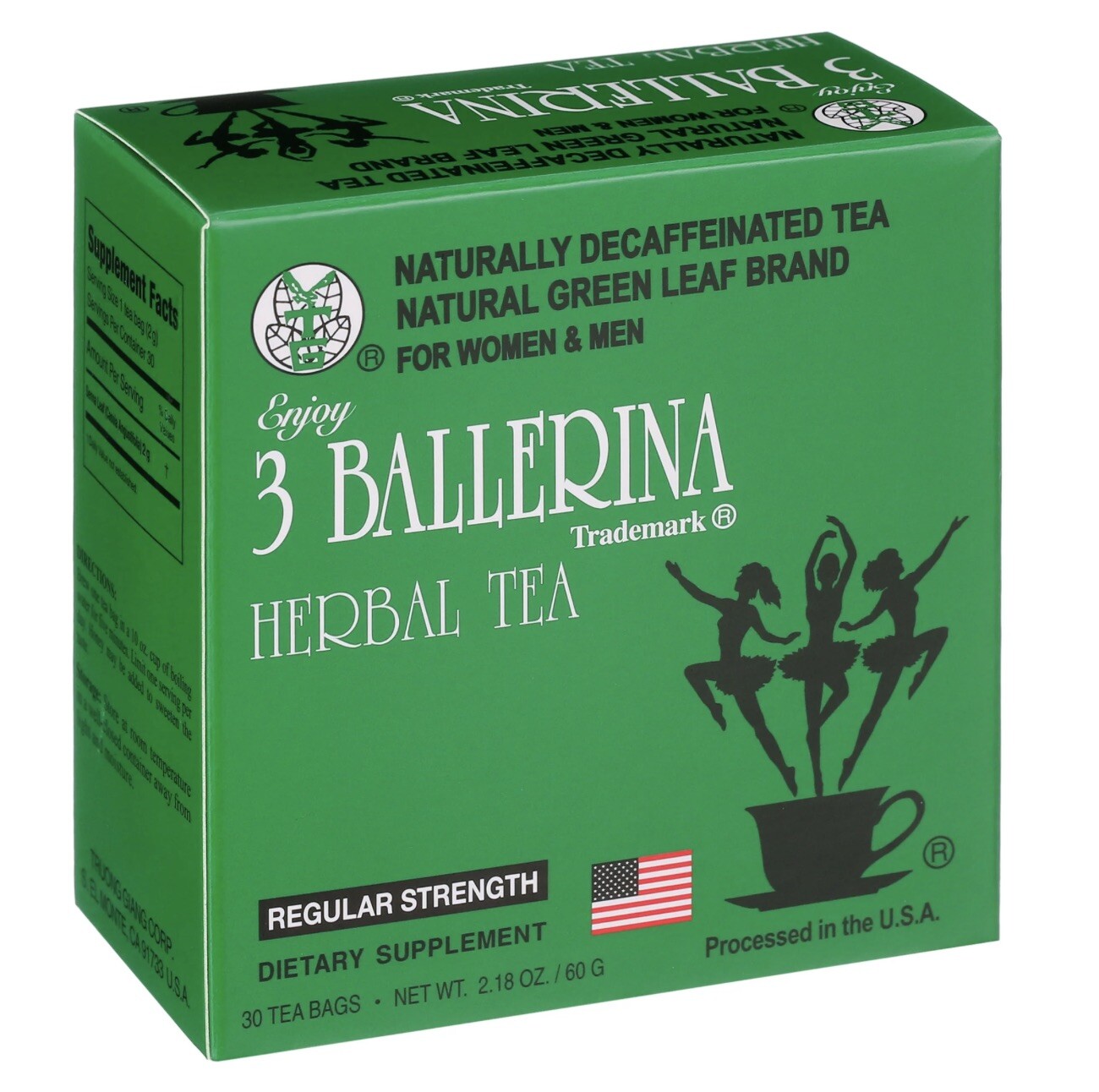 3 BALLERINA Caffeine Free Herbal Tea Regular Strength 30 tea bags per box/18cs