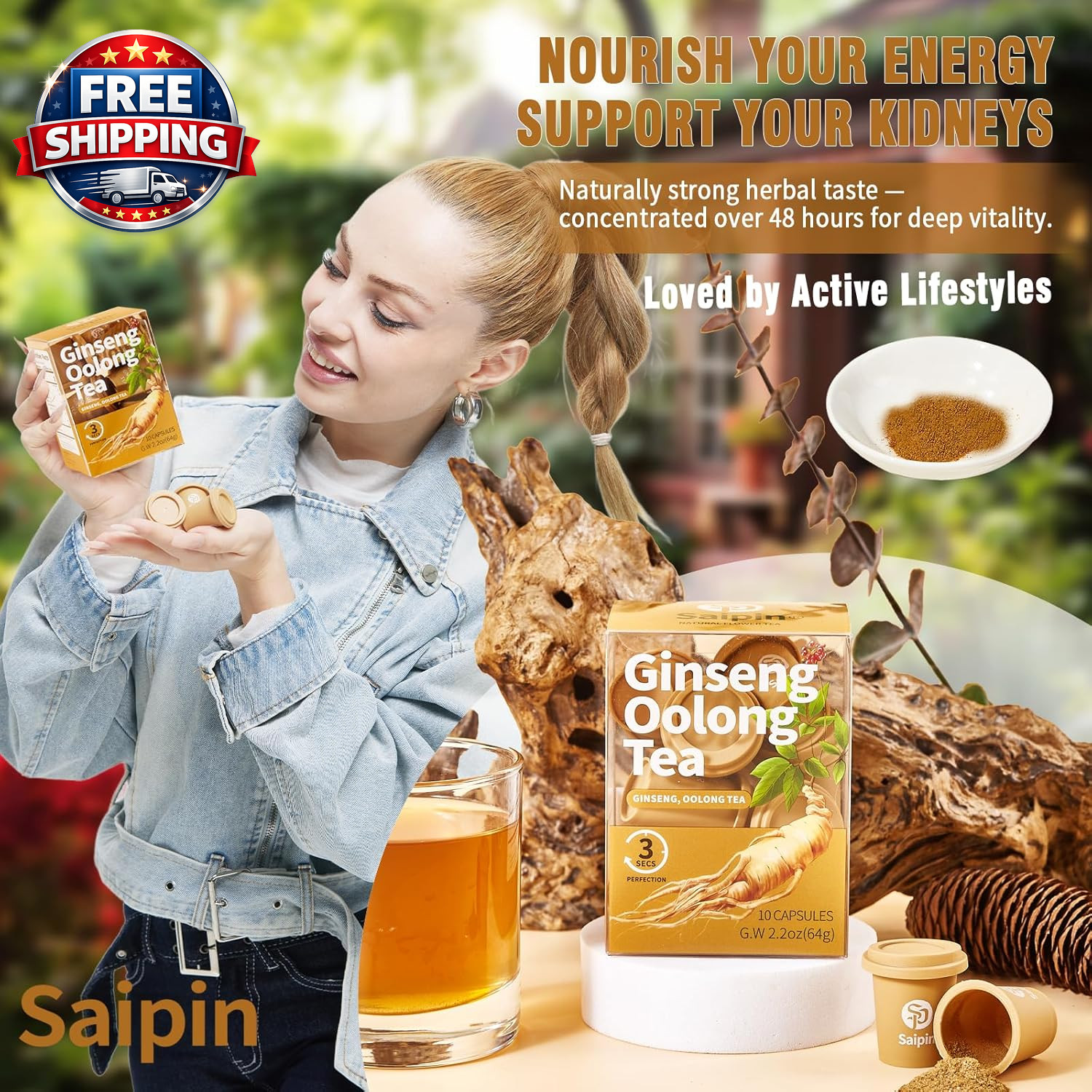 Organic Ginseng Tea – 10 Pack of Pure Ginseng Powder, No Additives