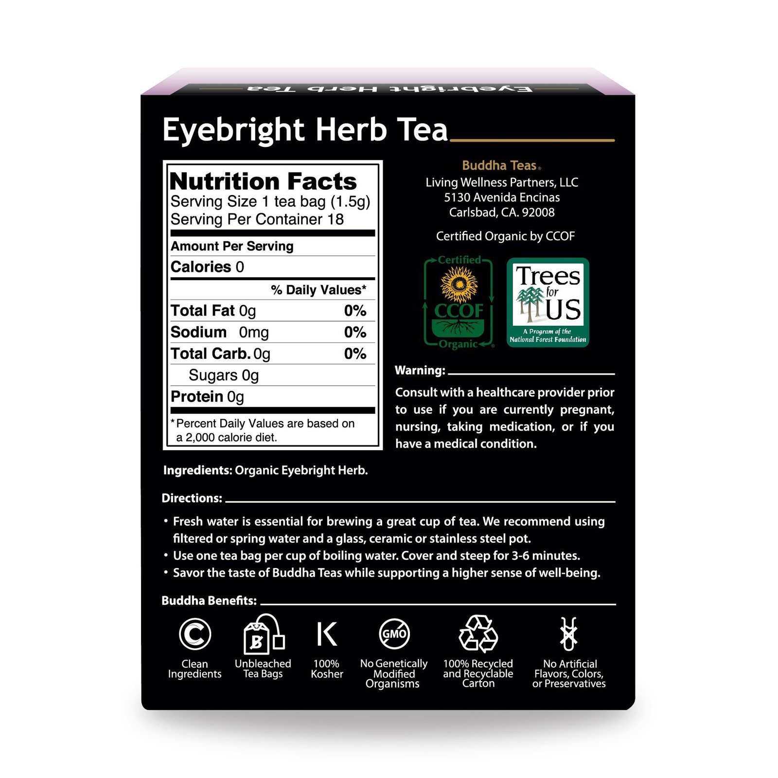 Organic Eyebright Tea – Caffeine-Free, Kosher, Non-GMO – 18 Bags
