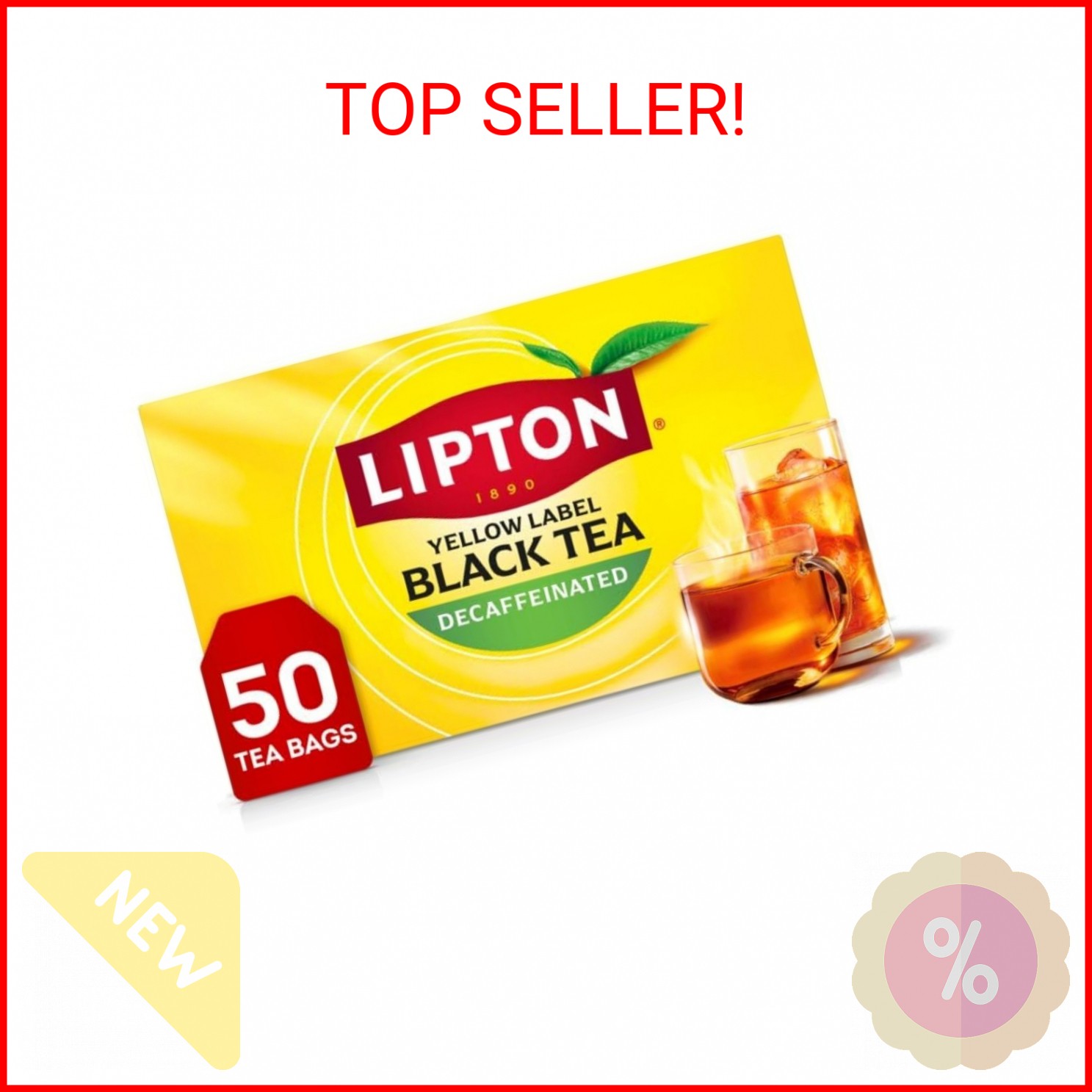 Lipton Decaf Black Tea Bags, Hot or Iced Caffeine Free Tea, 50 Tea Bags