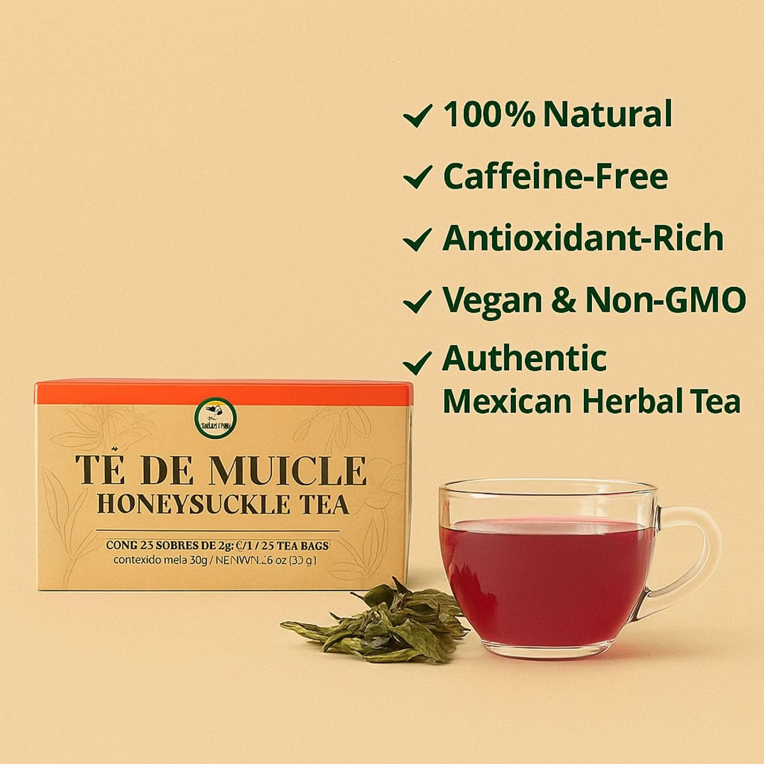 Muicle Té (Mexican Honeysuckle Herbal Tea) – 25 Tea Bags – 100% Natural, Vegan,