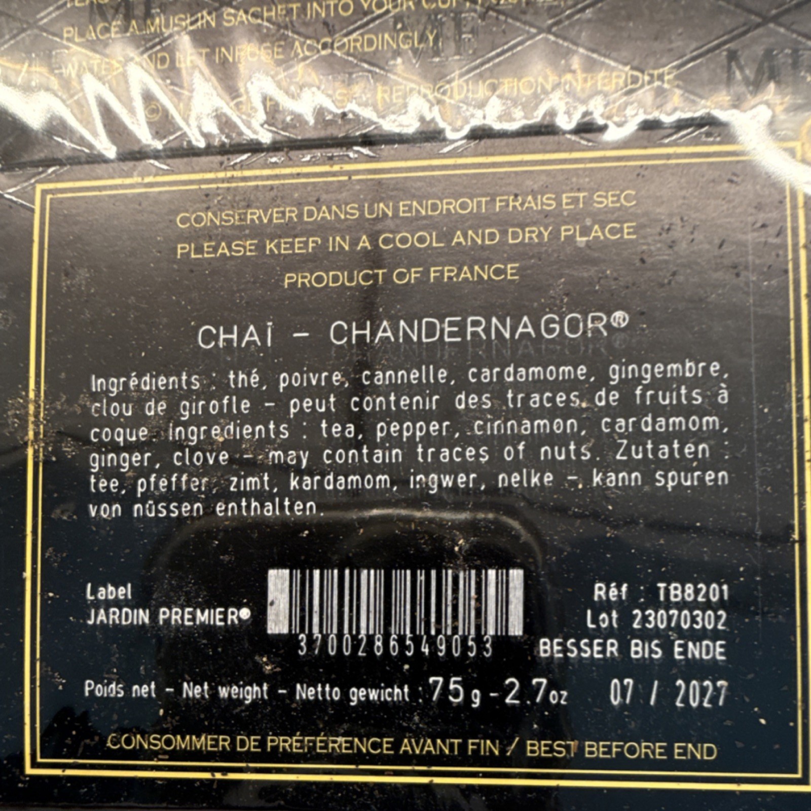 Mariage Frères Chai-Chandernagor Black Tea Bags 30 Pack 75g Chai French