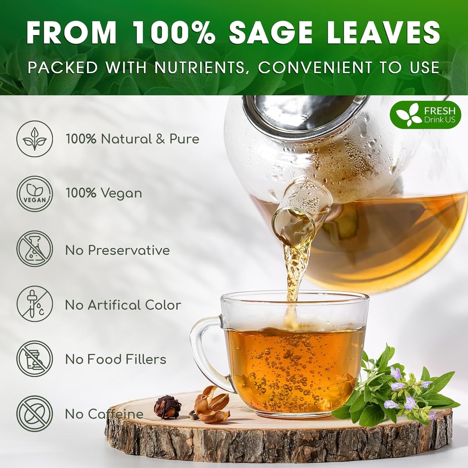 , Premium 75 Sage Leaf Tea Bags, 100% Natural & Pure from Sage Leaves. Loose Lea