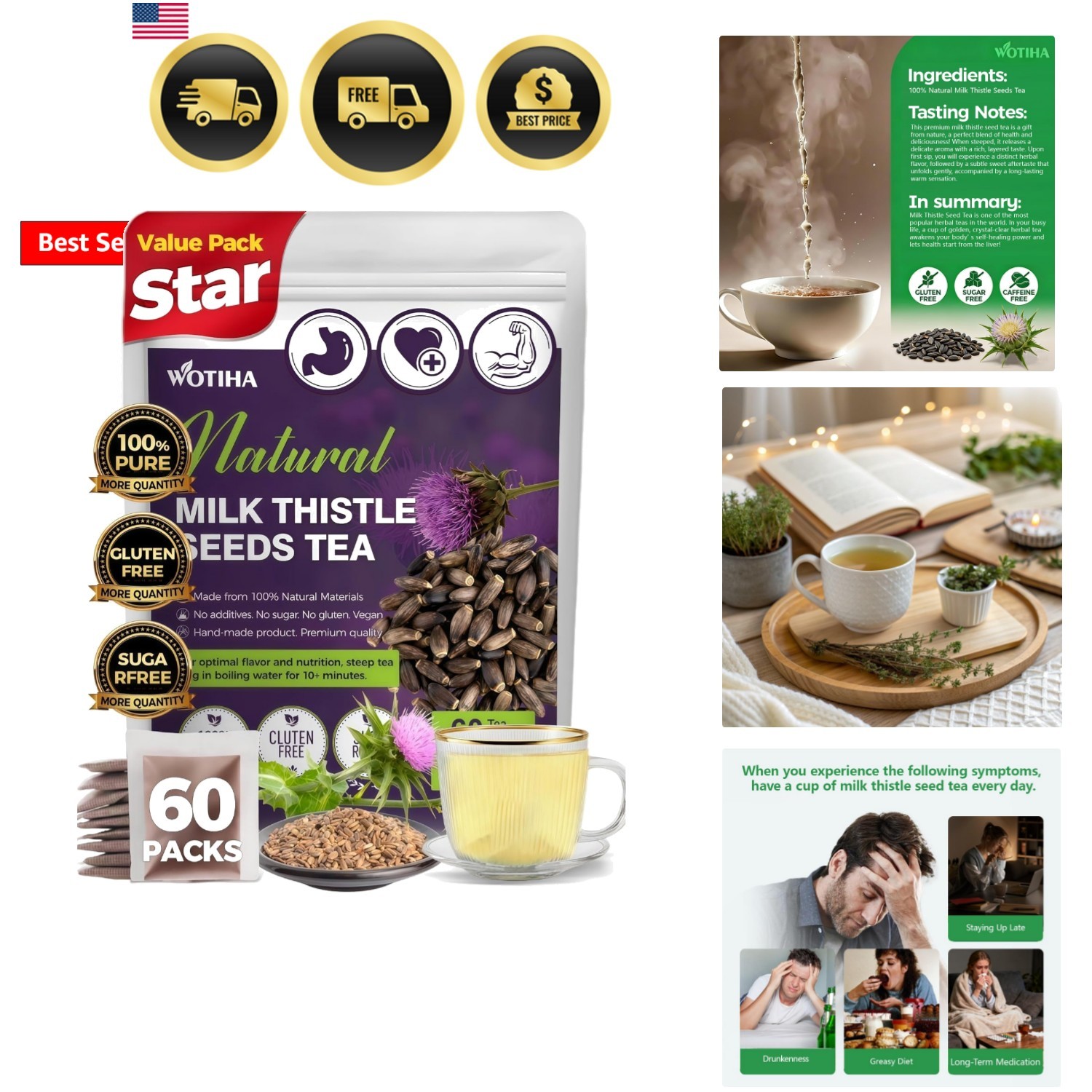 60 Count Milk Thistle Tea Bags – 100% Natural Milk Thistle Seed, Liver Suppo…