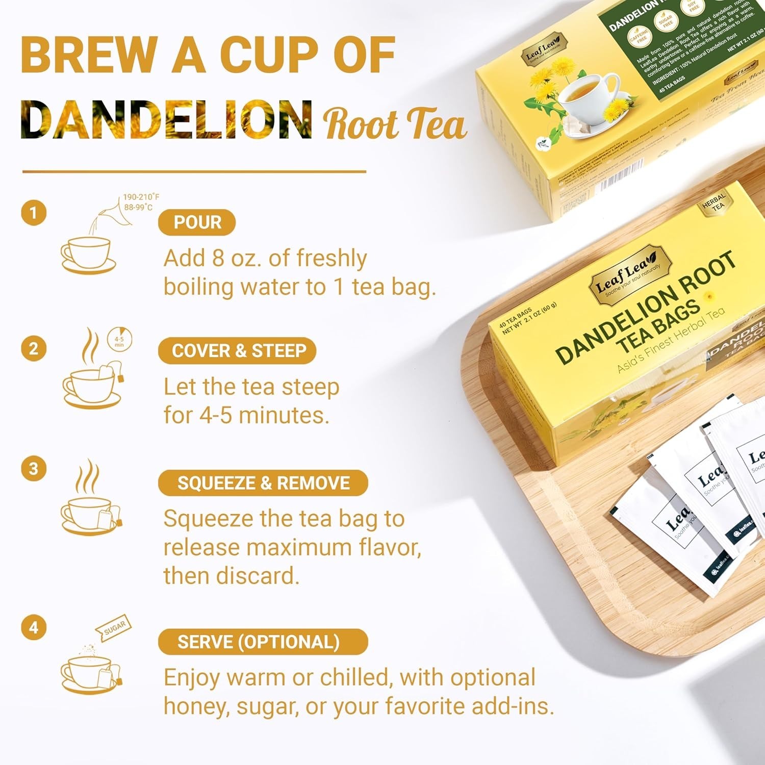 40 Count Dandelion Root Tea Bags – Earthy Flavor, Hand-Harvested Quality