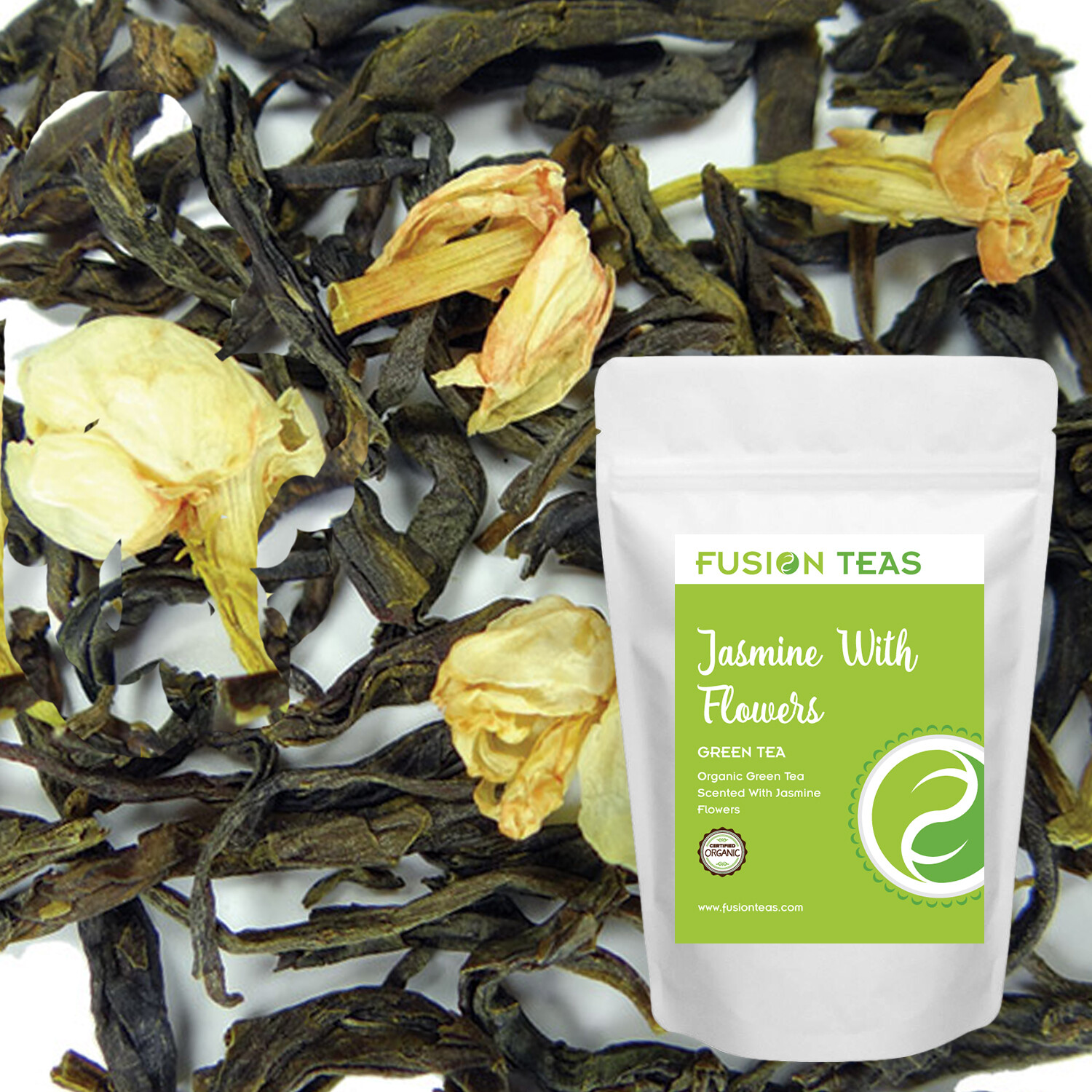 Jasmine with Flowers Green Tea – Organic Loose Leaf – Fusion Teas