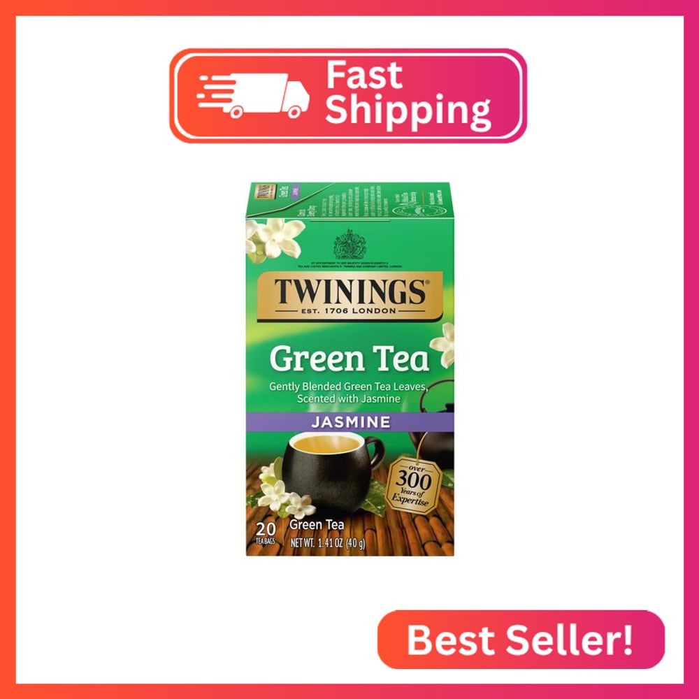 Twinings Green Tea with Jasmine Individually Wrapped Bags, 20 Count (Pack of 1),