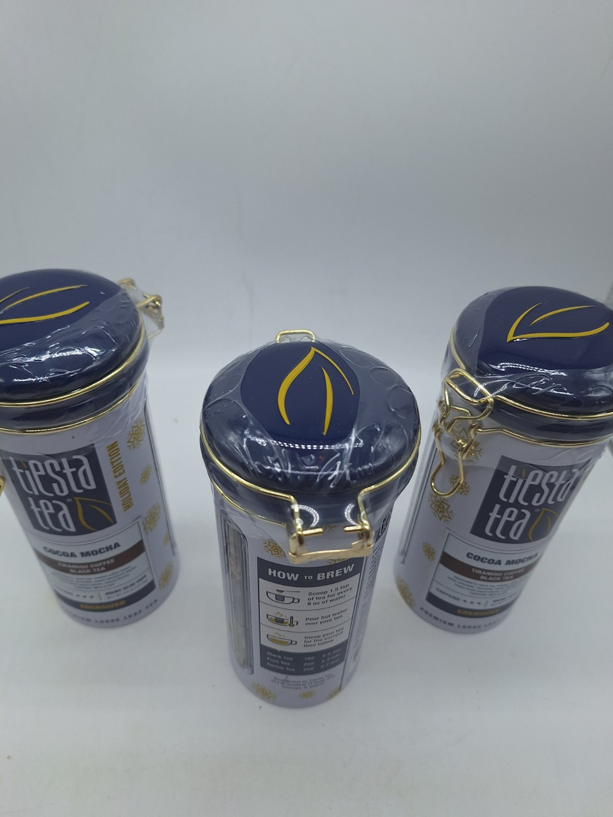 3 Cans Tiesta Tea Cocoa Mocha Tiramisu Coffee Black Tea Holiday Edition 4.5 Oz.