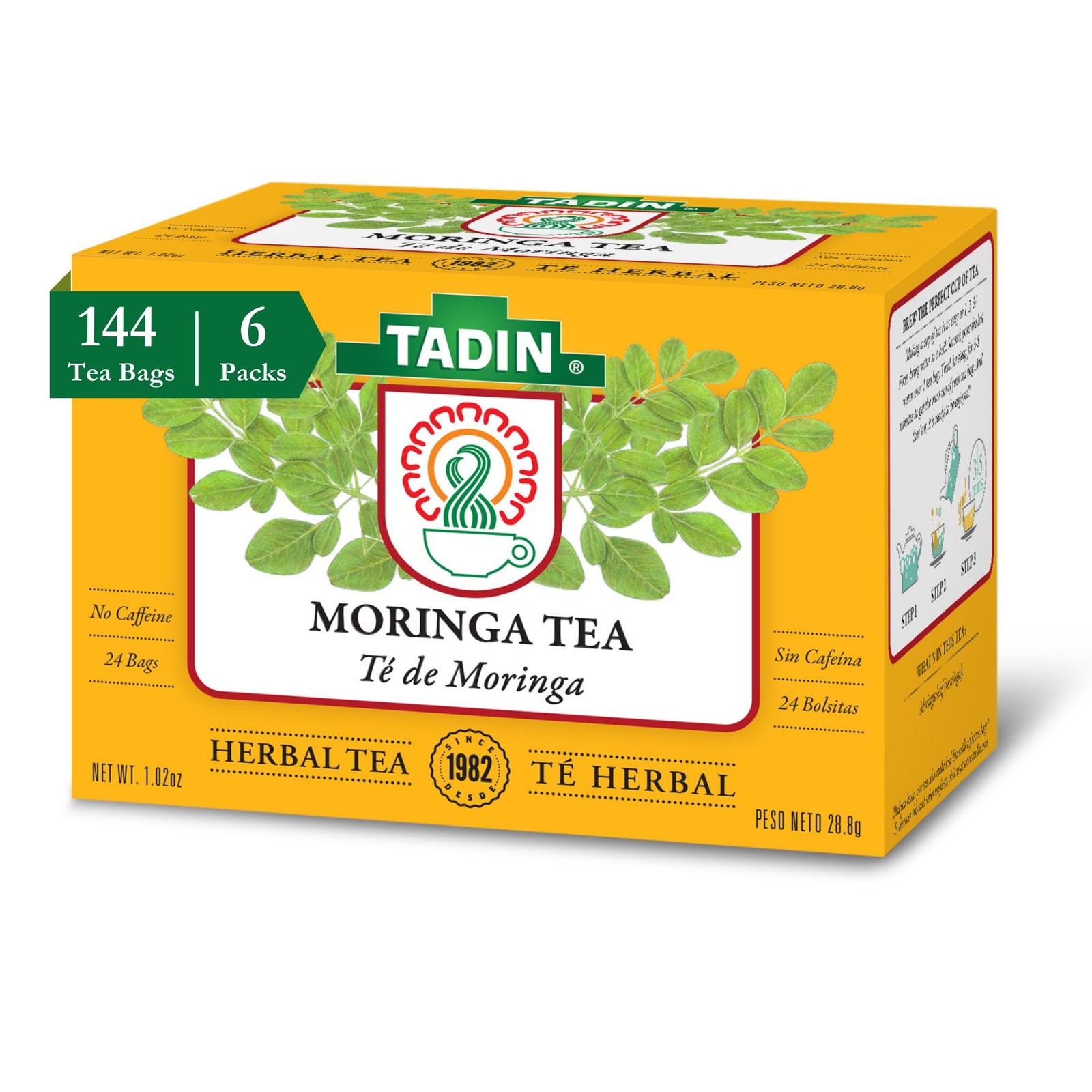 Tadin Moringa Herbal Tea 6 Pack Caffeine Free Decaf Tea Bags 24 Count