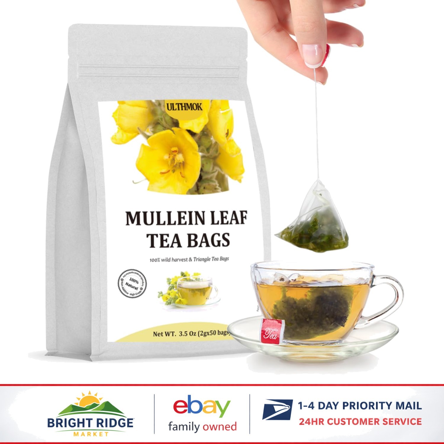Natural Mullein Tea Bags, 50 Count, Perfect for Lungs Cleansing and Support