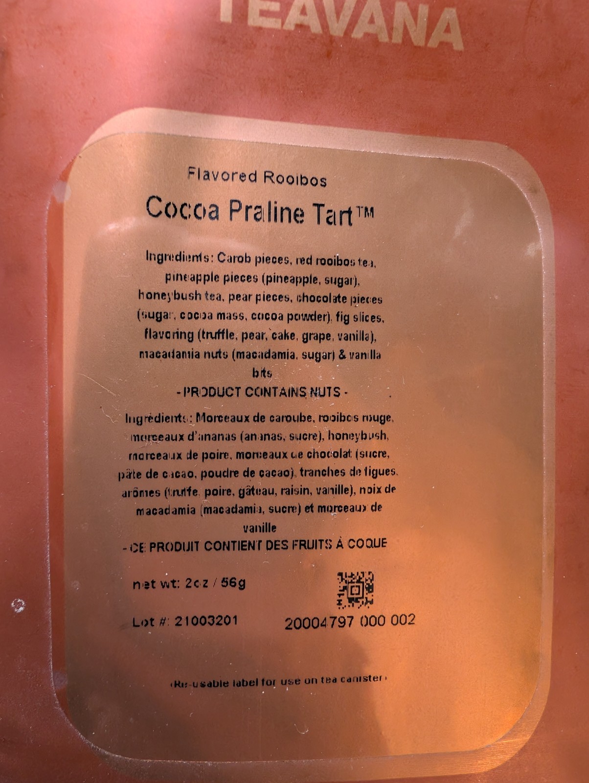 Teavana Cocoa Praline Tart – Flavored Rooibos- 2oz 56g SEALED