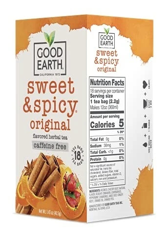 2 Boxes Good Earth Sweet & Spicy Herbal Tea 36 Bags Caffeine, Gluten Free