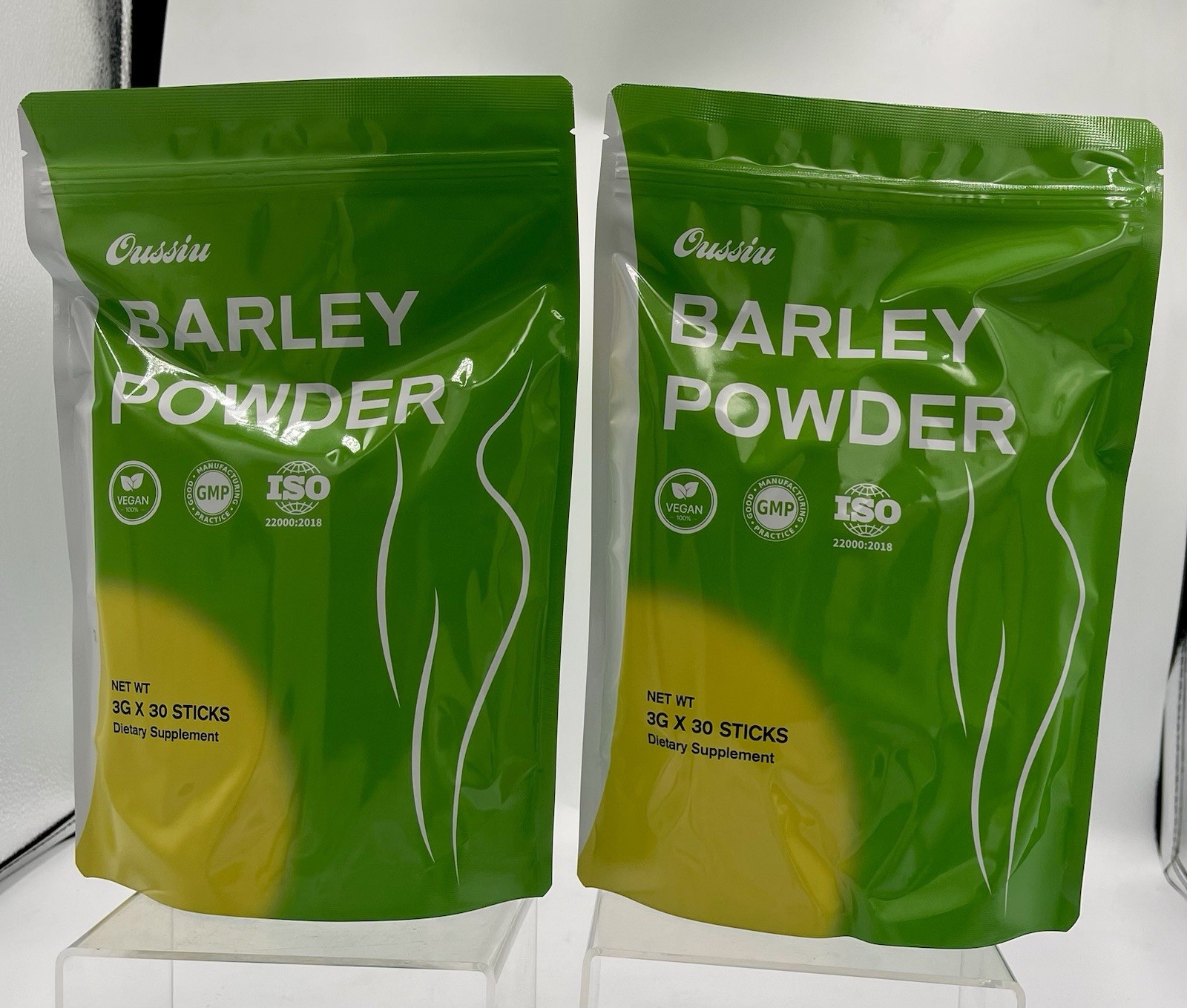 Lot of 2 OUSSIU Barley Grass Powder 30x3g Sticks Prebiotic Fiber Vegan EXP 10/26