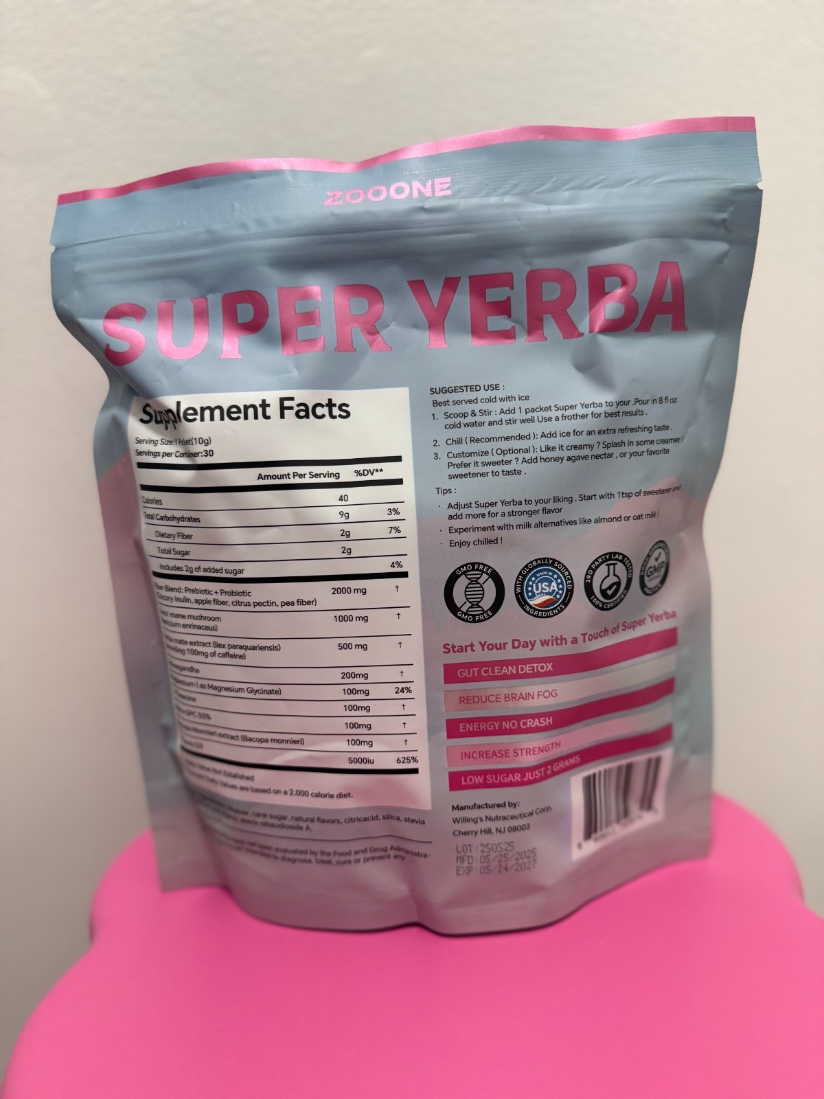 ZOOONE Super Yerba / Yerba Mate Instant Drink Powder/ RASPBERRY LEMONADE Flavor