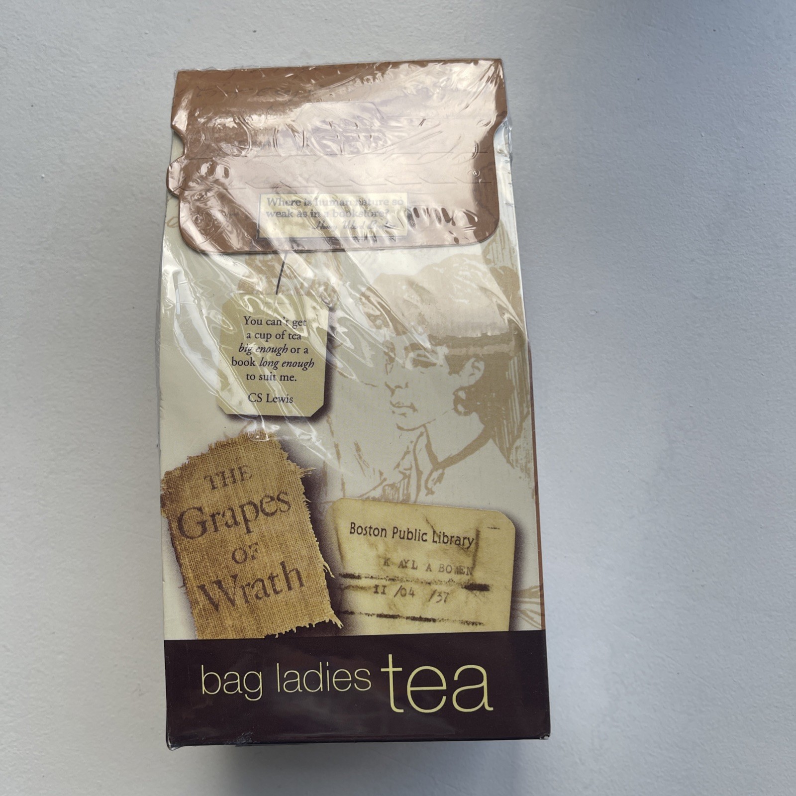 sealed Novel Teas contains 25 teabags individually tagged with literary quotes