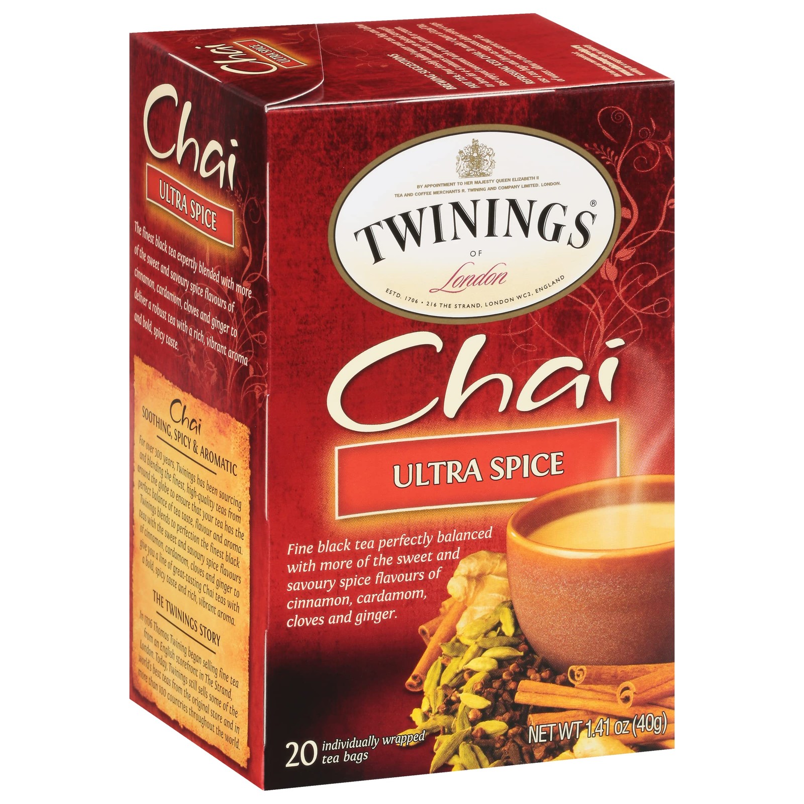 Twinings Chai Tea Bags 20 Count Spicy Black Tea with Cinnamon Ginger Cardamom