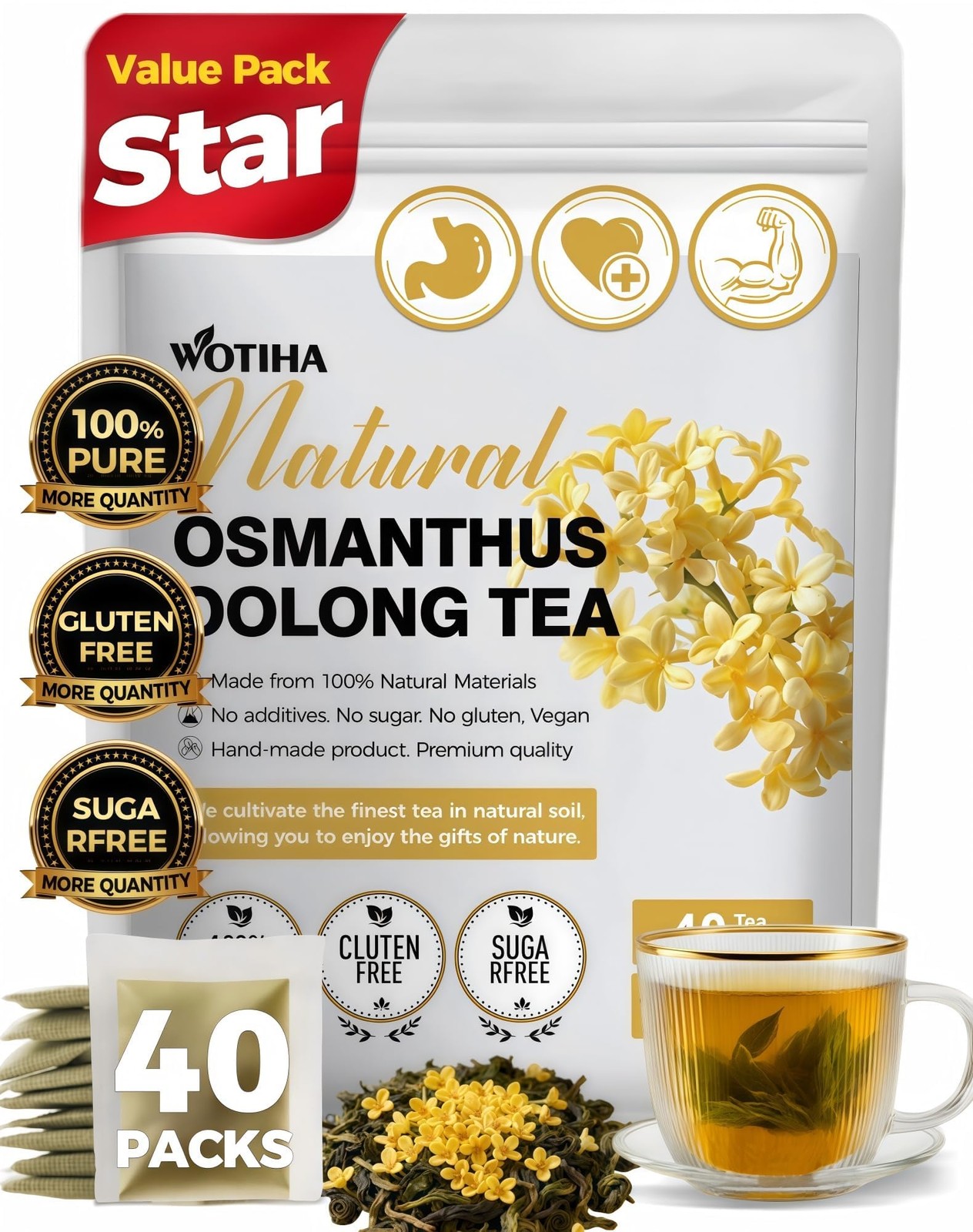 40 Count Premium Osmanthus Oolong Tea Bags 100% Natural, Aromatic Osmanthus …