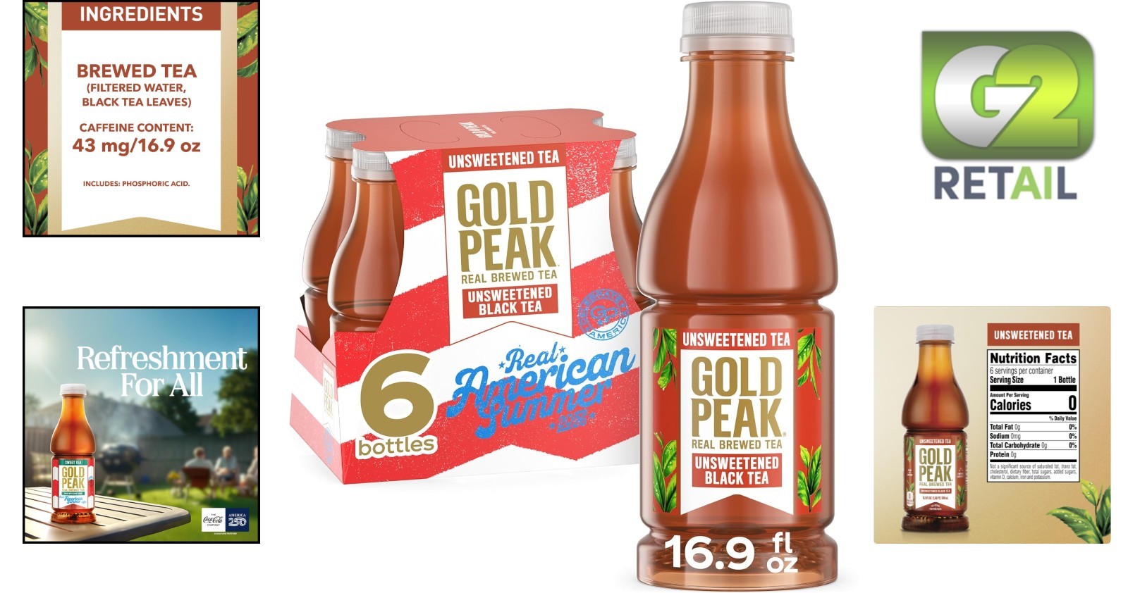 Refreshing Unsweetened Black Tea, 6-Pack of 16.9 Fl Oz Bottles for Hydration