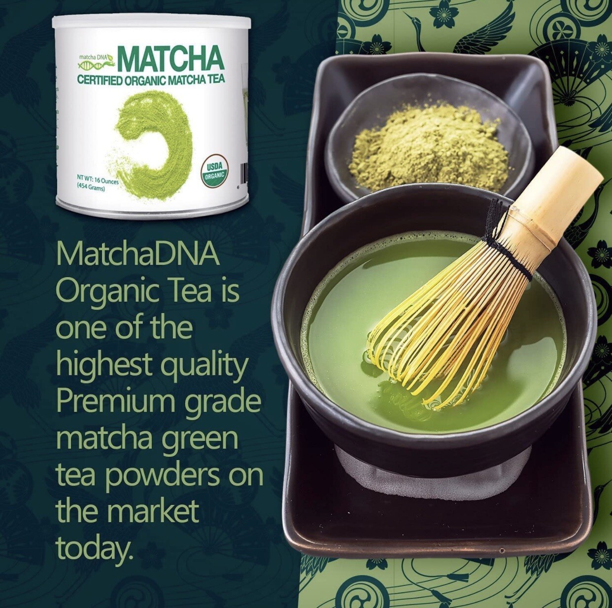 Matcha DNA Organic Matcha Green Tea Powder Unsweetened 100% Natural 1LB