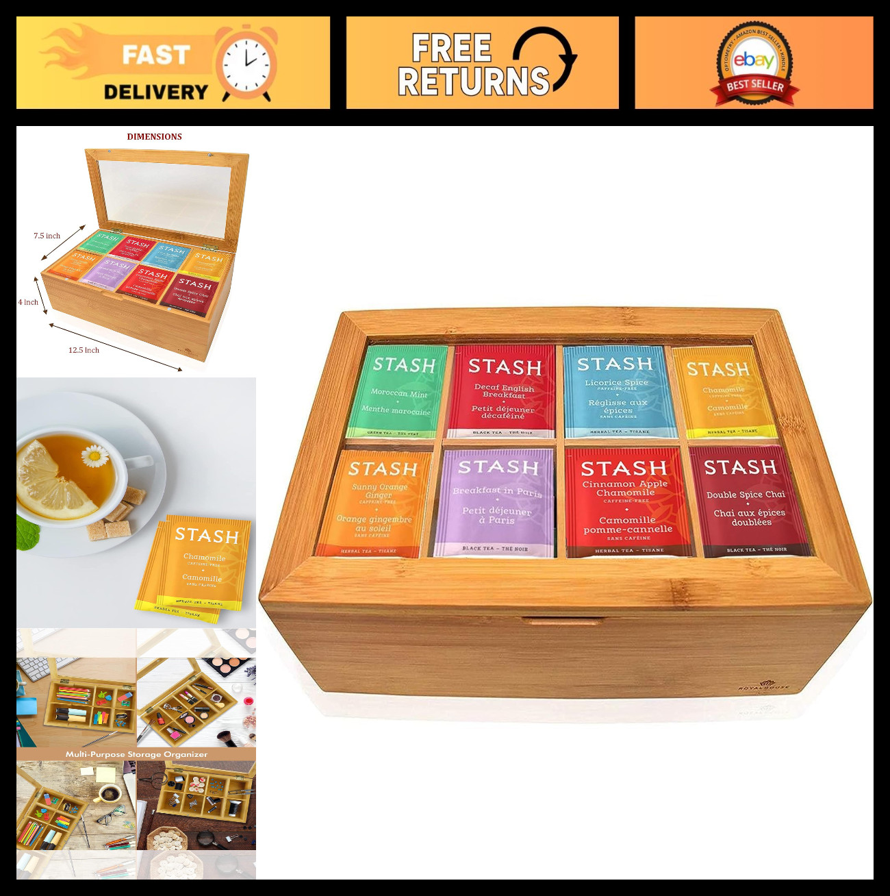 80 Tea Bags Sampler Variety Pack – 30 Unique Flavors in Bamboo Organizer for Tea