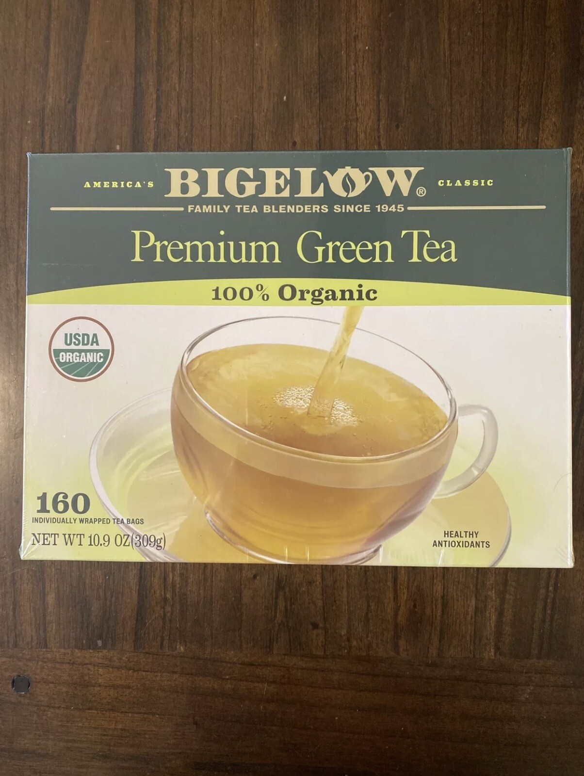 Bigelow Premium Green Tea 100% USDA Organic Individually Wrapped Tea Bag 160 ct.