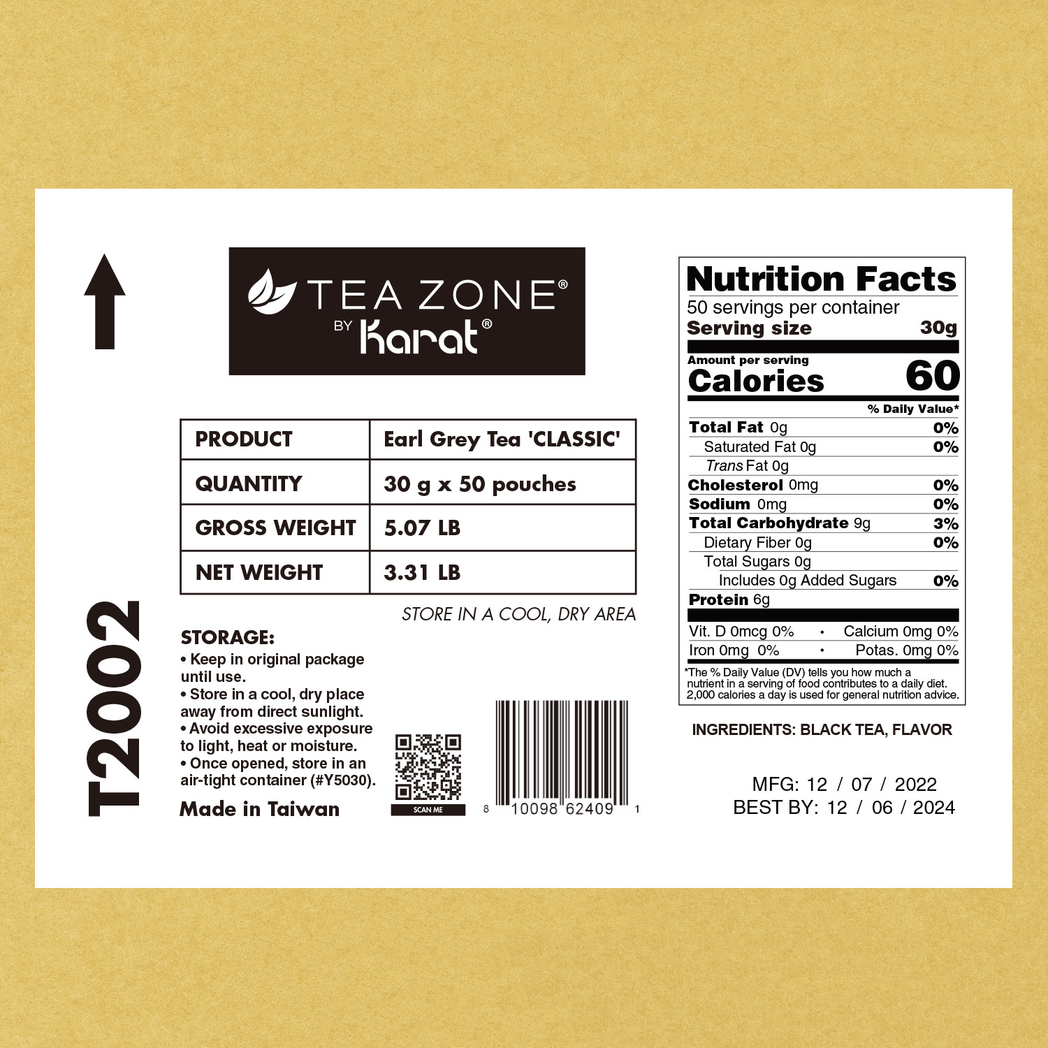 Tea Zone Classic Earl Grey Tea – Case of 50 bags, T2002