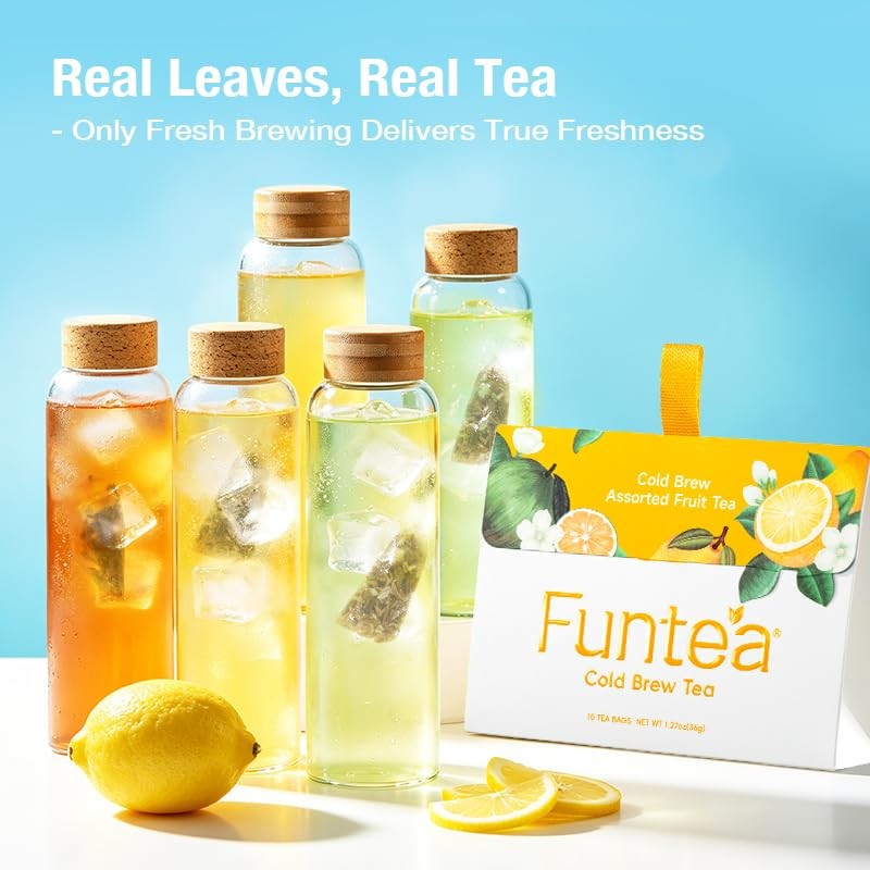 FUNTEA Cold Brew Fruit Tea Bags Caffeine Free Herbal Tea 10 Count