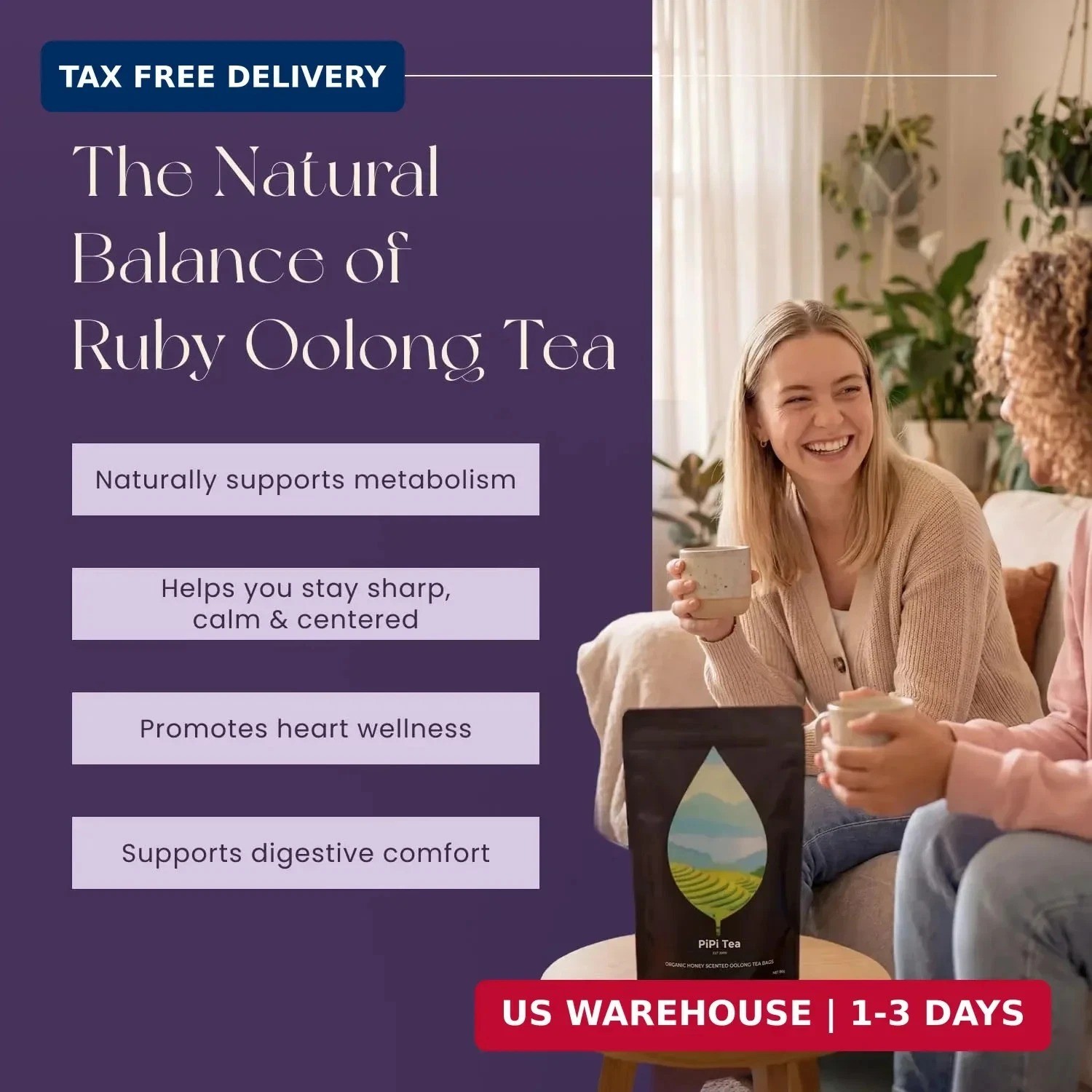 PiPi Tea Organic Oolong Tea Bags – Whole Leaf, 20 Bags (4g Each) – Cortisol & Ca