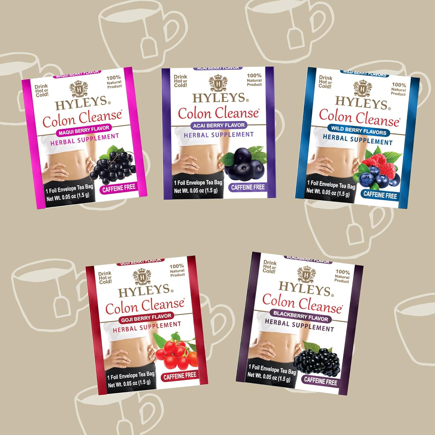 Hyleys Colon Cleanse Tea Assorted Flavors – 42 Tea Bags (1 Pack)
