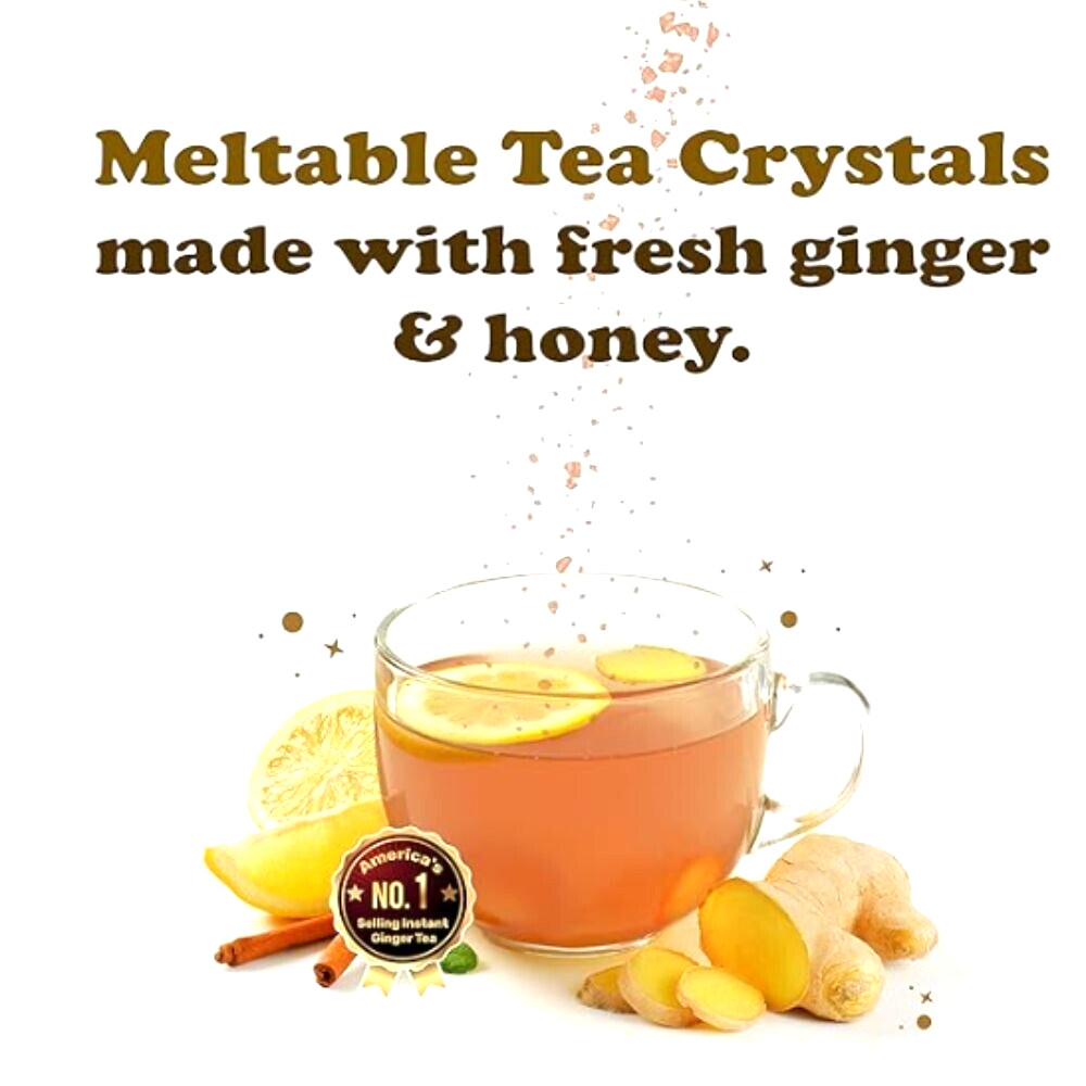 Tea Ginger Honey Lemon Crystals Instant Bag Packets Non GMO Gluten Caffeine Free