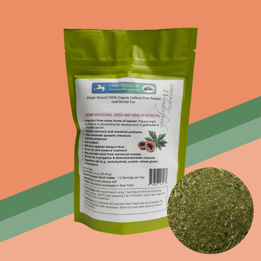 Papaya Leaf Herbal Tea Hojas de Papaya 30 Tea Bags Caffeine Free Anti Malaria