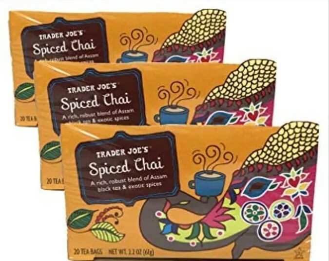 3 Packs Trader Joe’s Spiced Chai Black Tea 20 Tea Bags 2.2 oz Each Pack