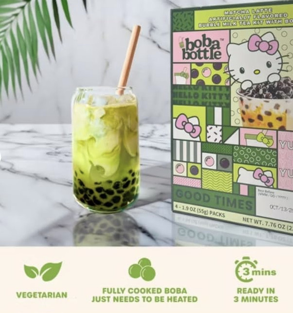 Boba Bottle Bubble Pearl Matcha Taro Instant Latte Milk – 8 Servings, 2 Flavors