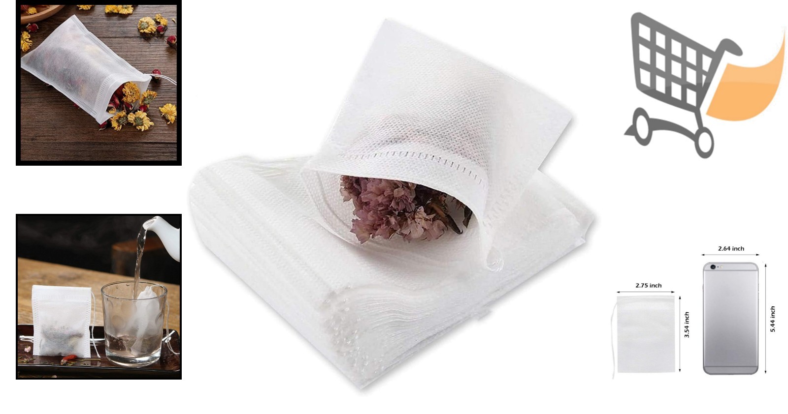 40 Pcs Disposable Tea Filter Bags Drawstring Non-Woven Fabric White