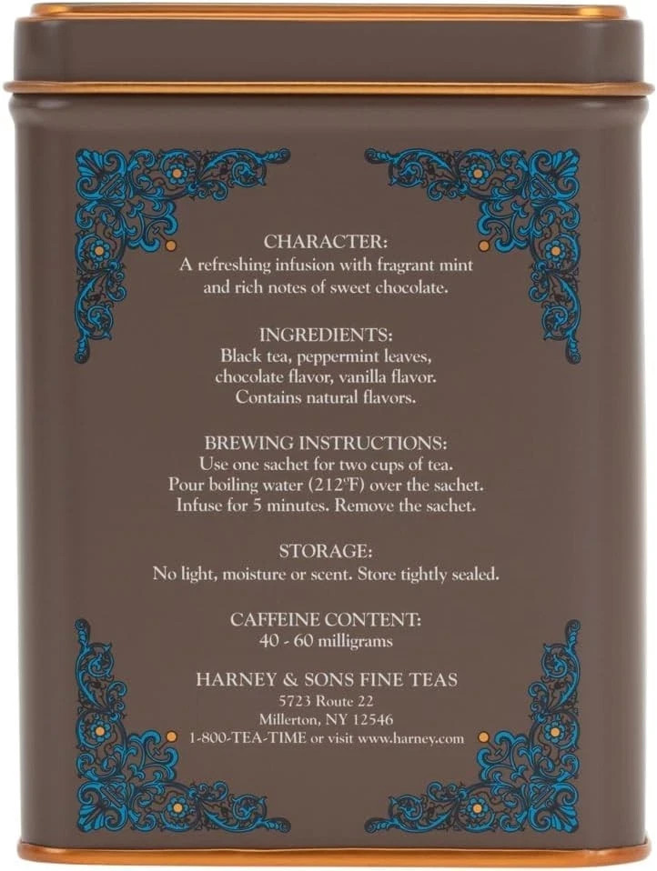 Harney & Sons Chocolate Mint Flavored Black Tea – 20 Sachets Per Tin