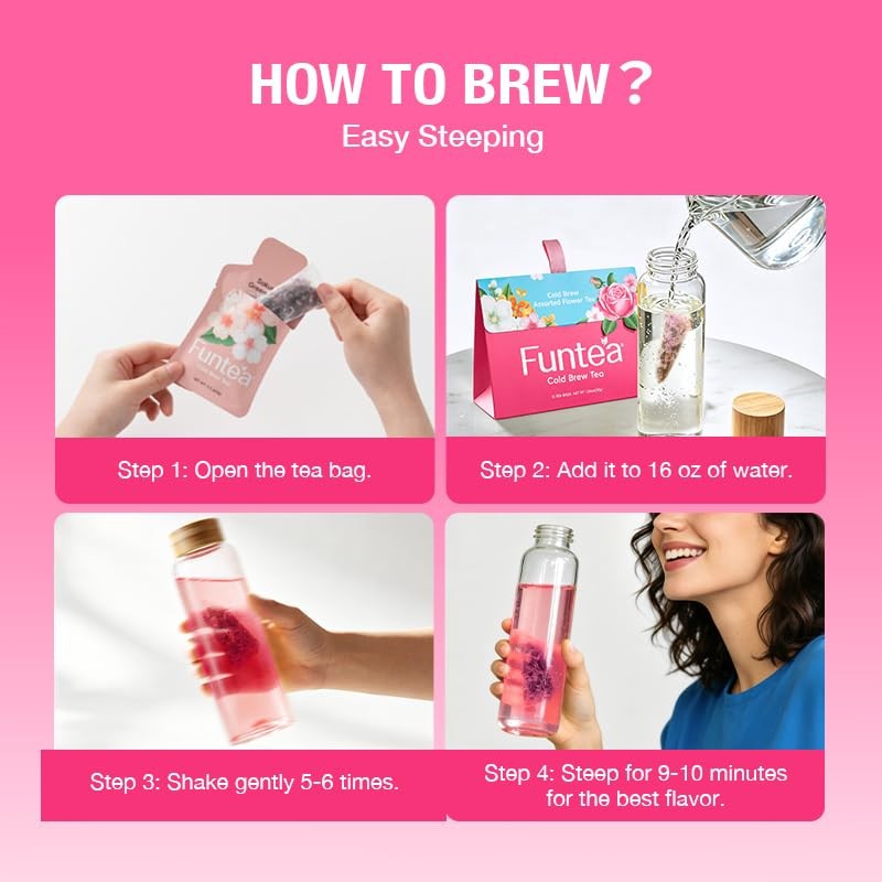 FUNTEA Cold Brew Flower Tea Caffeine Free Herbal Tea Bags 10 Count