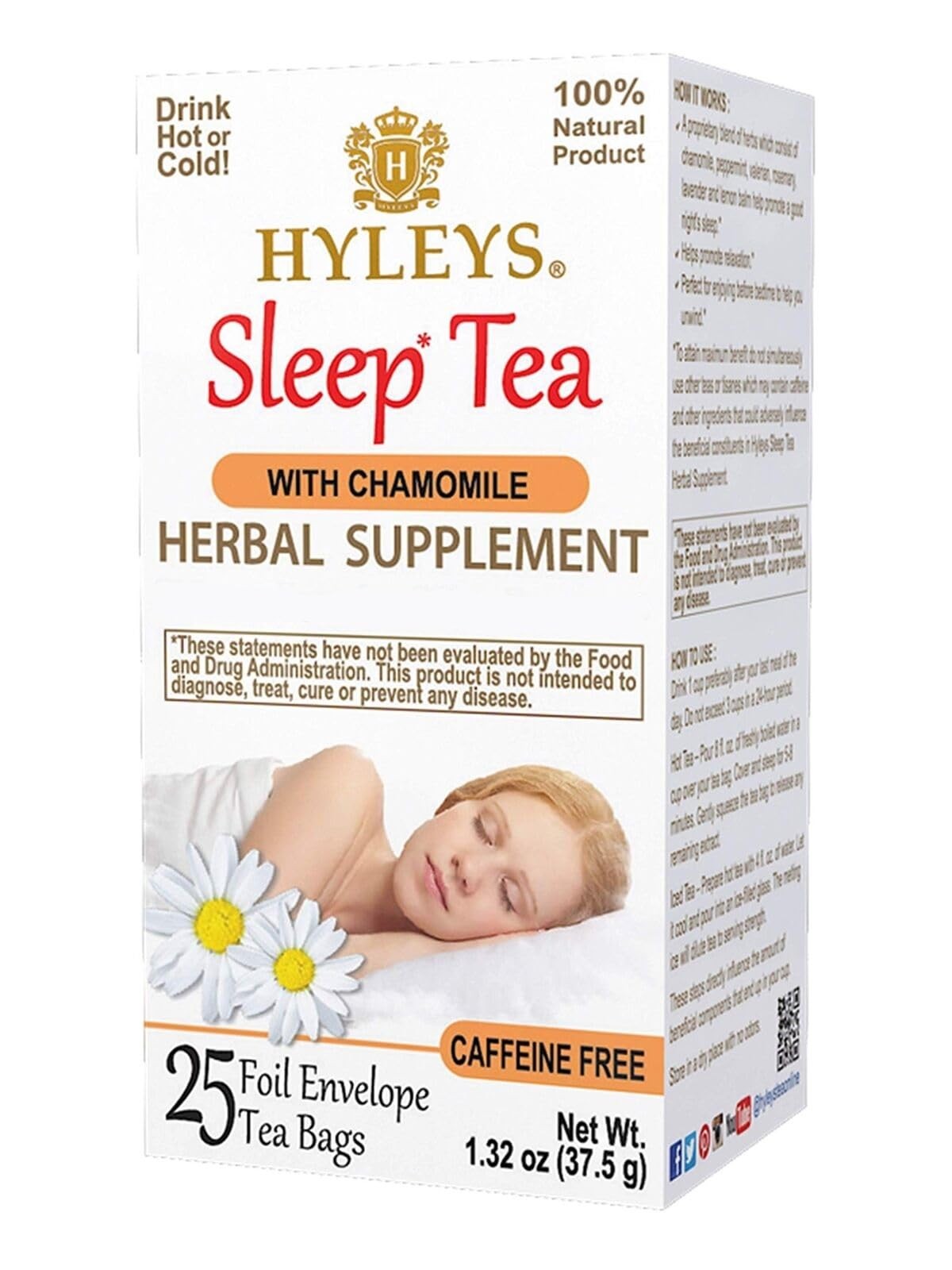 Hyleys Sleep Chamomile Herbal Tea – 25 Tea Bags (Caffeine Free, Gmo Free, Gluten