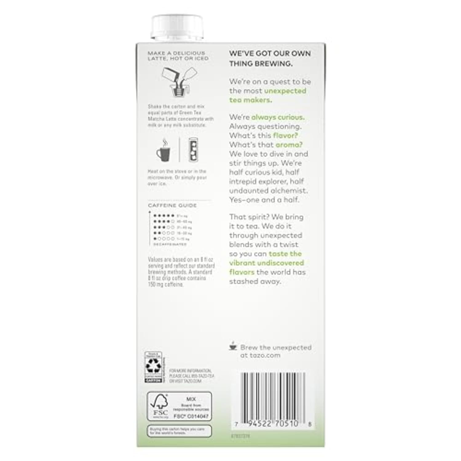 TAZO Green Tea Matcha Latte Concentrate, Sweetened with Notes of Honeydew Melon
