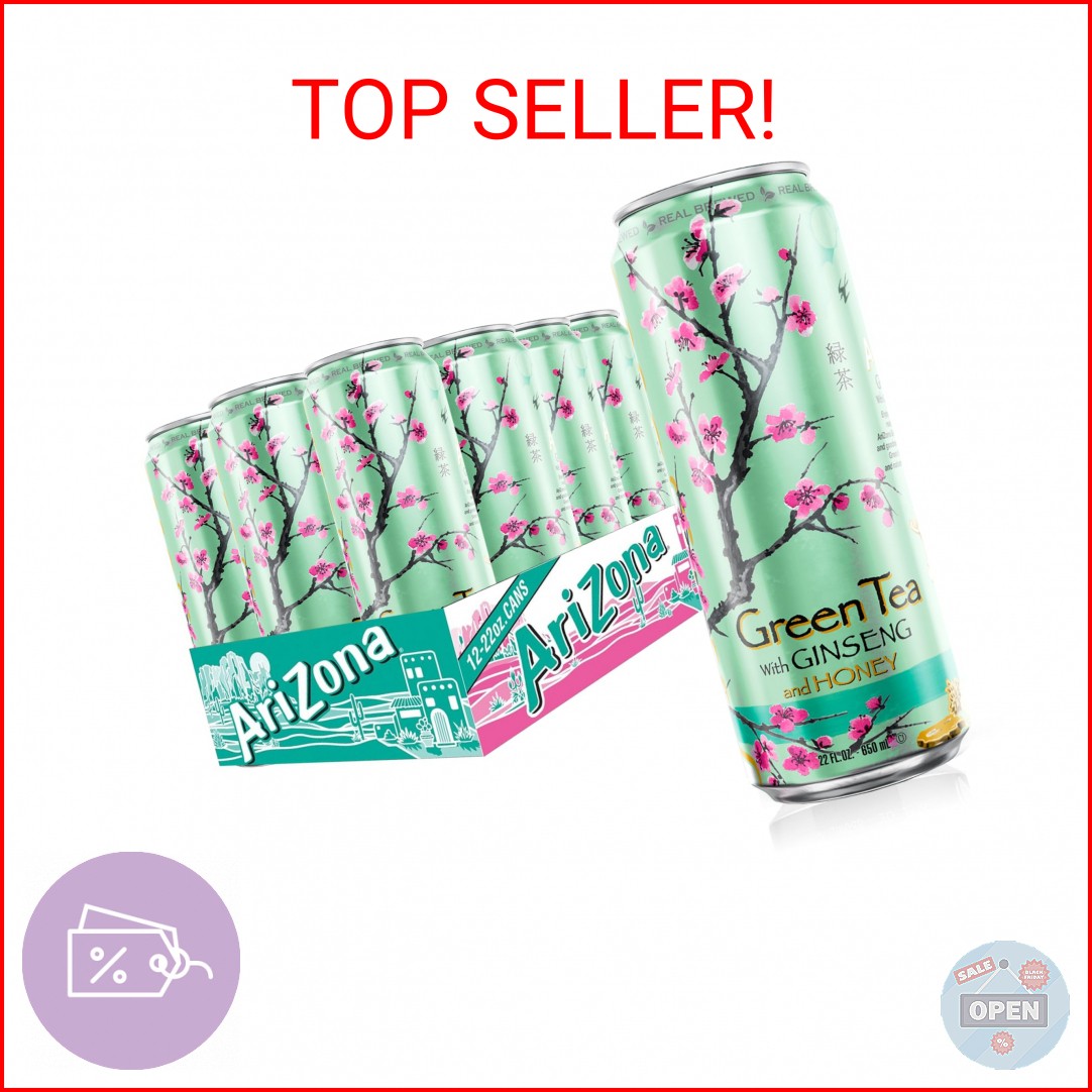 AriZona Green Tea with Ginseng and Honey – Big Can, 22 Fl Oz (Pack of 12)
